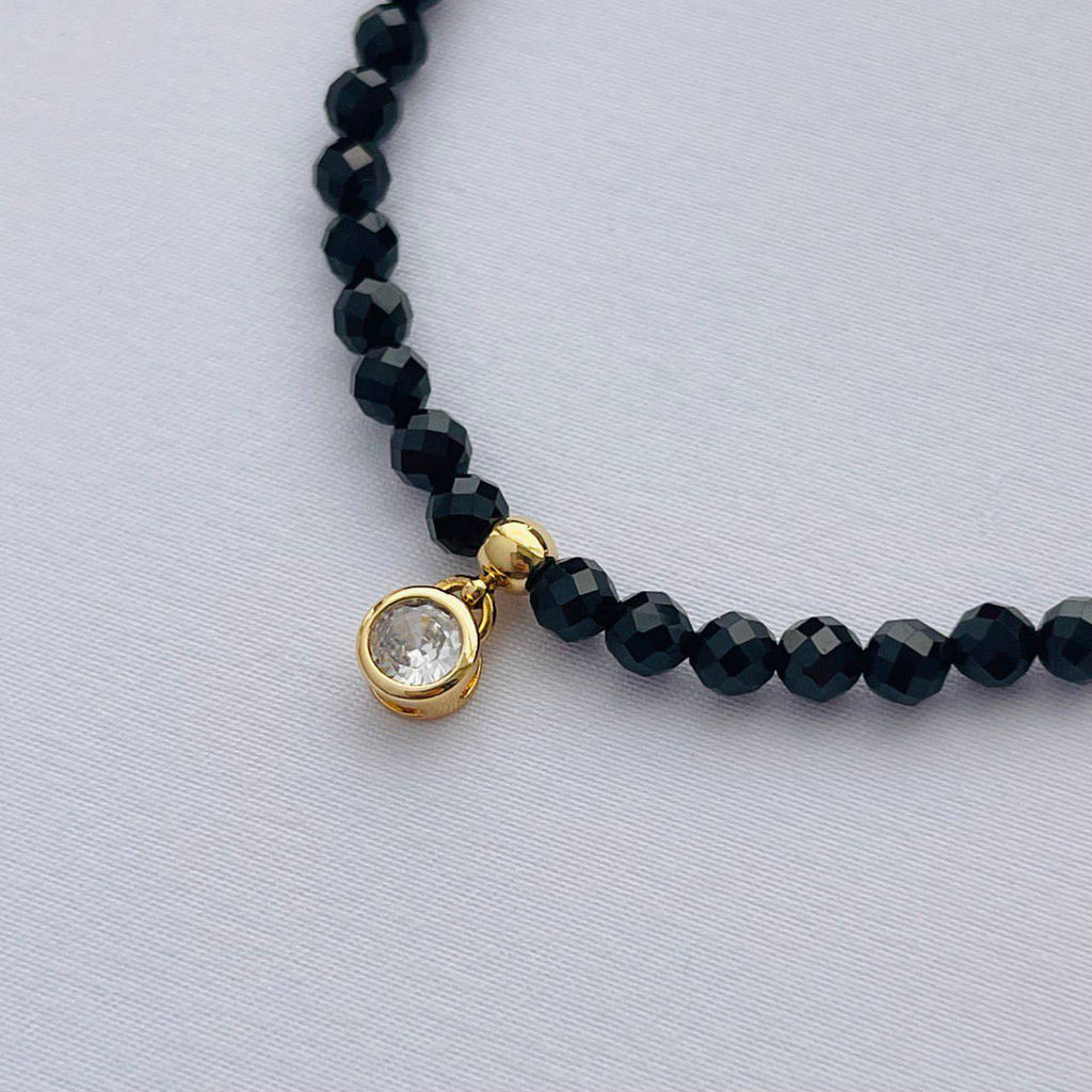Бусы из черной Шпинели с подвеской "Фианит" 45 см +