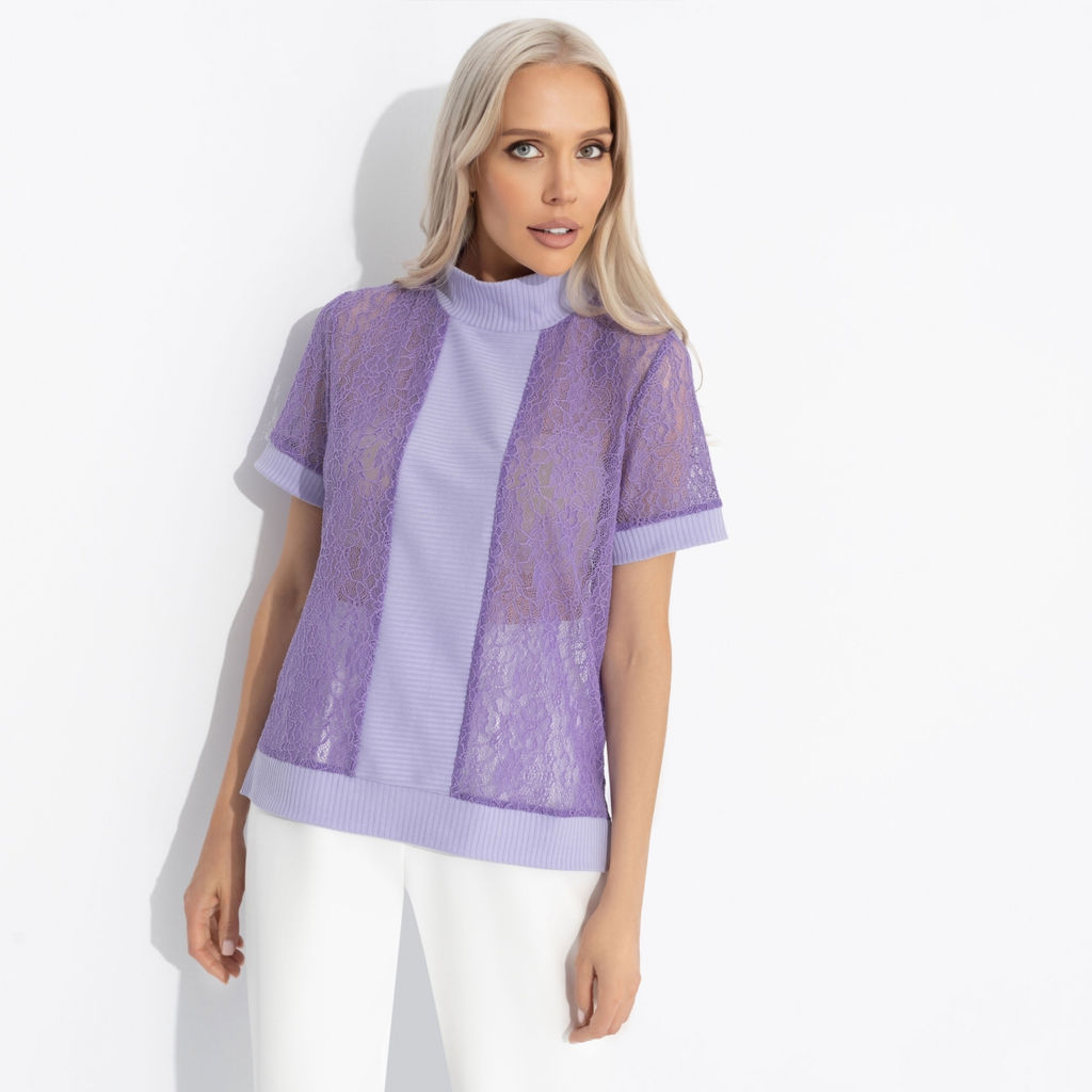 Футболка комбинированная, Фирменное приветствие (сиреневый) - Charutti фото 2