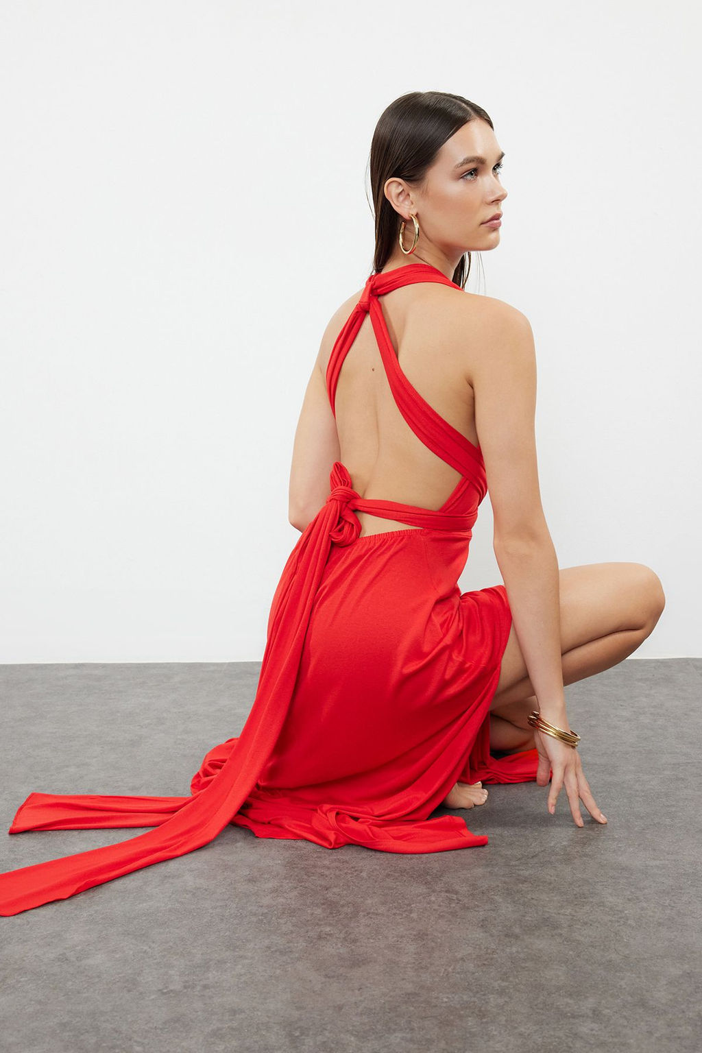 TRENDYOLMILLA Siyah Kusakl? Baglamal? Orme Maxi Plaj Elbisesi TBESS21EL2992 фото 3