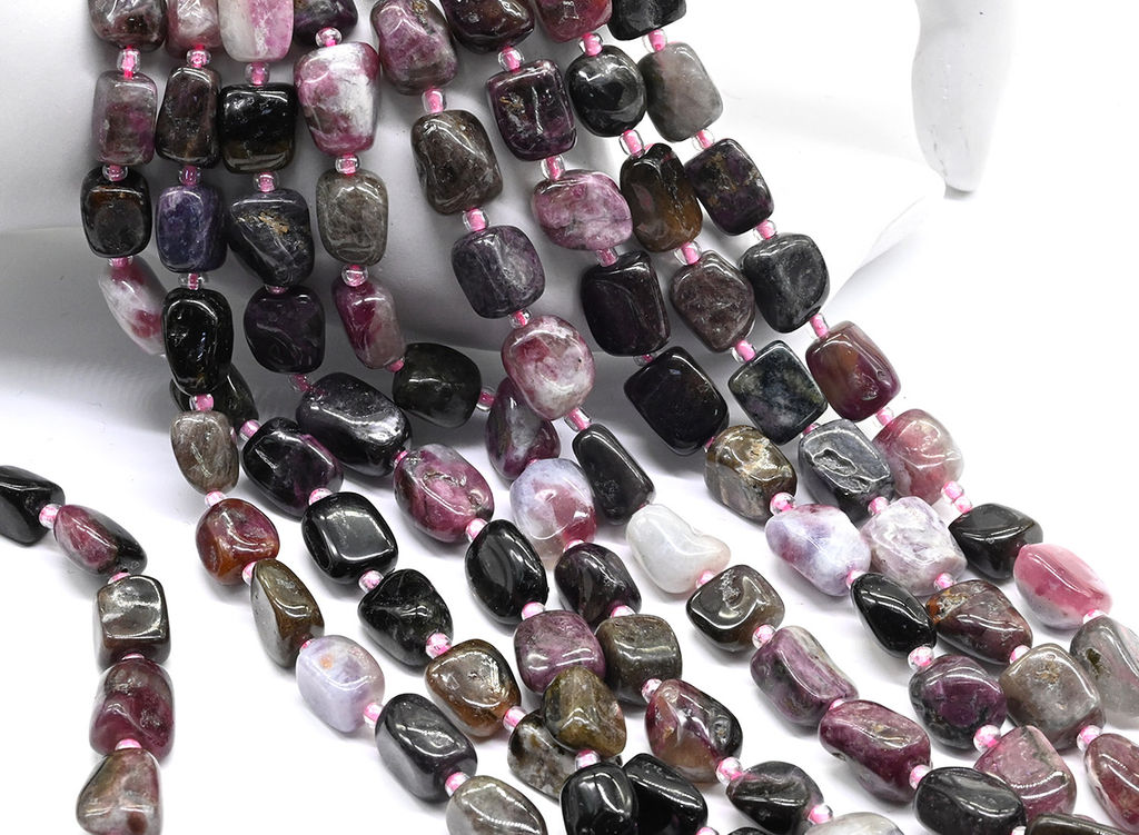 Бусины из турмалина галтовка 8*12мм, 39см, 29 бусин Радуга камня