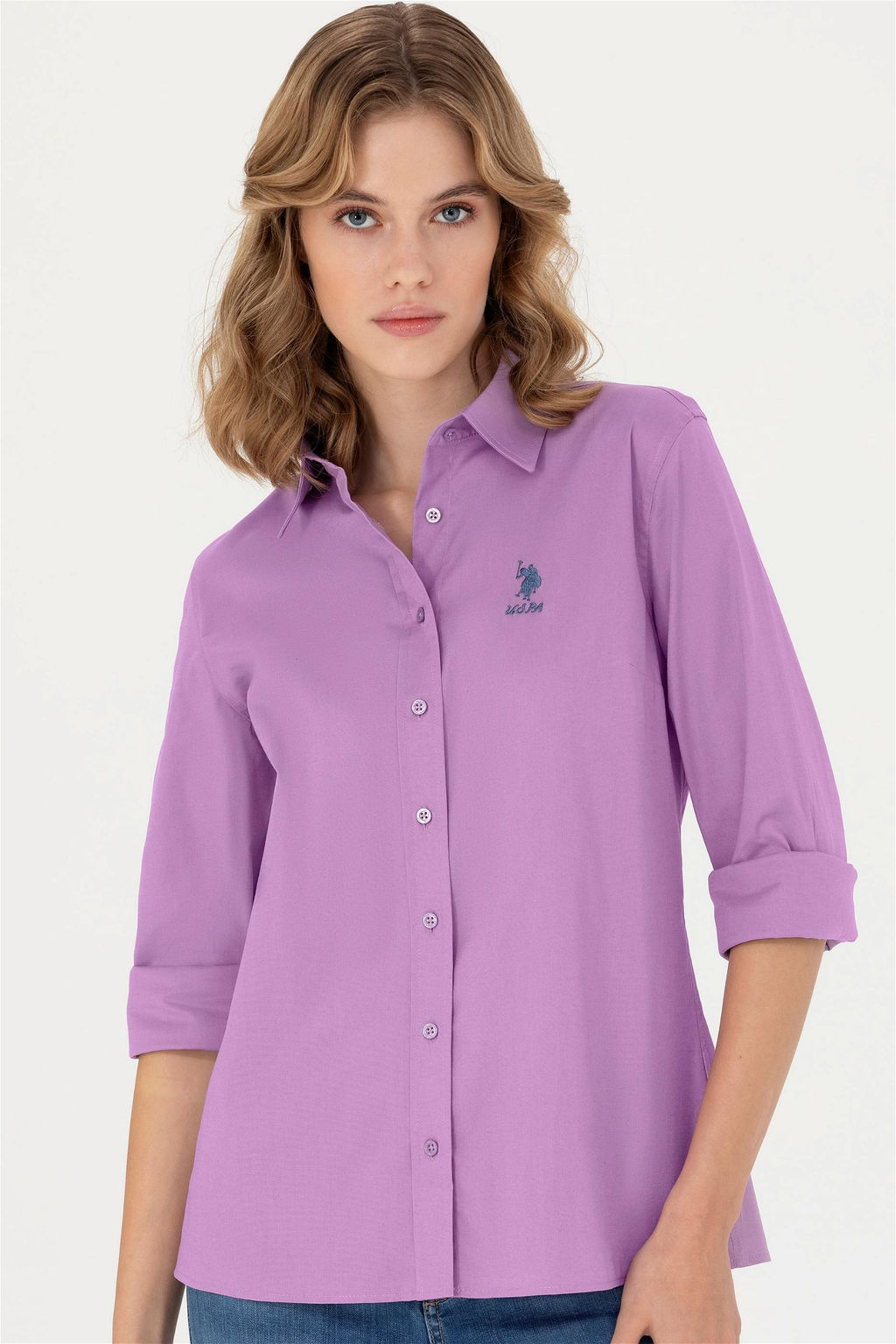 Женская сиреневая базовая рубашка с длинным рукавом - U.s. polo assn фото 10