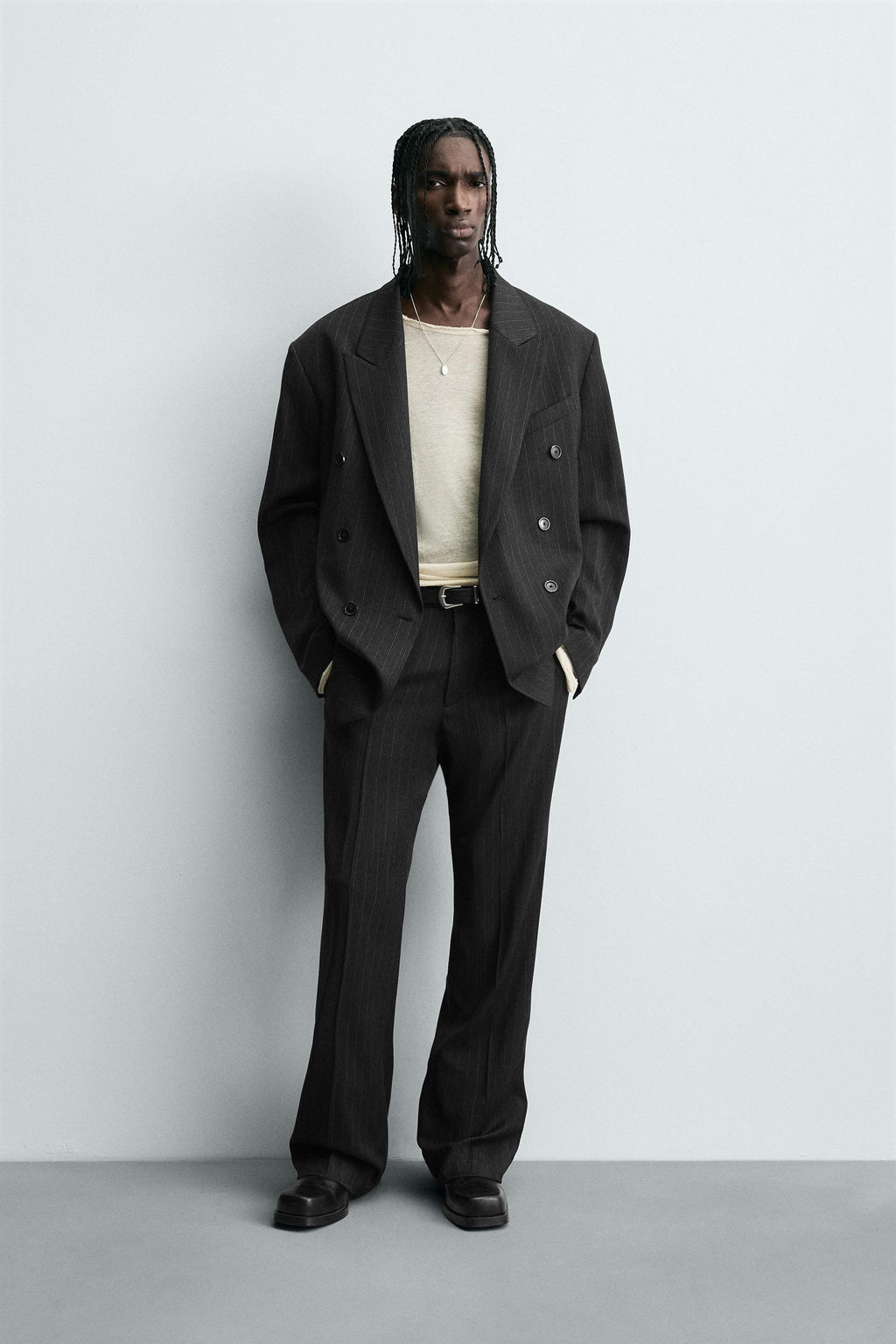 STRIPED SUIT DOUBLE-BREASTED BLAZER