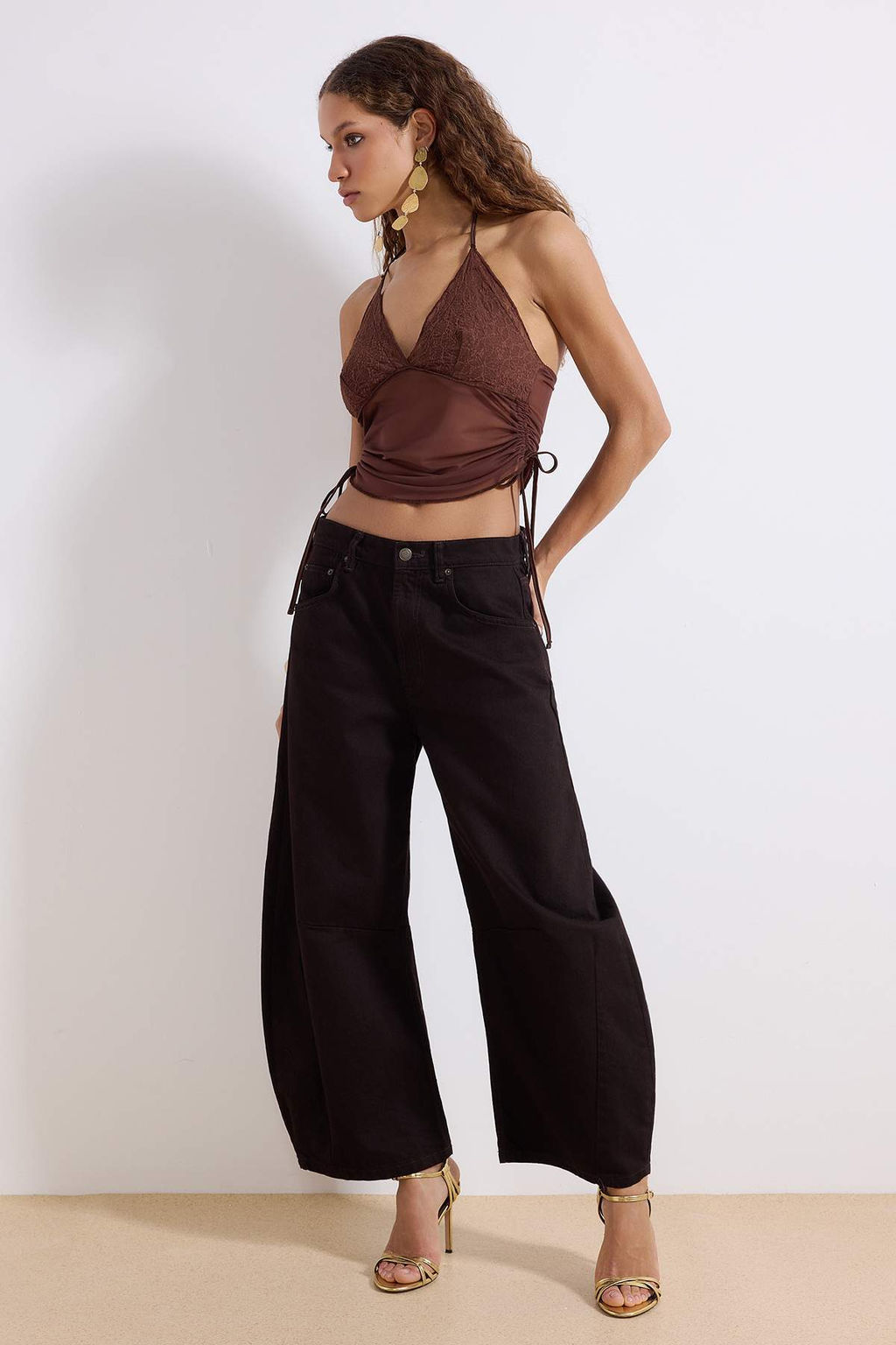 Kahverengi Dantel Detayl? Buzgulu Tul Bluz TPRSS26BZ00023