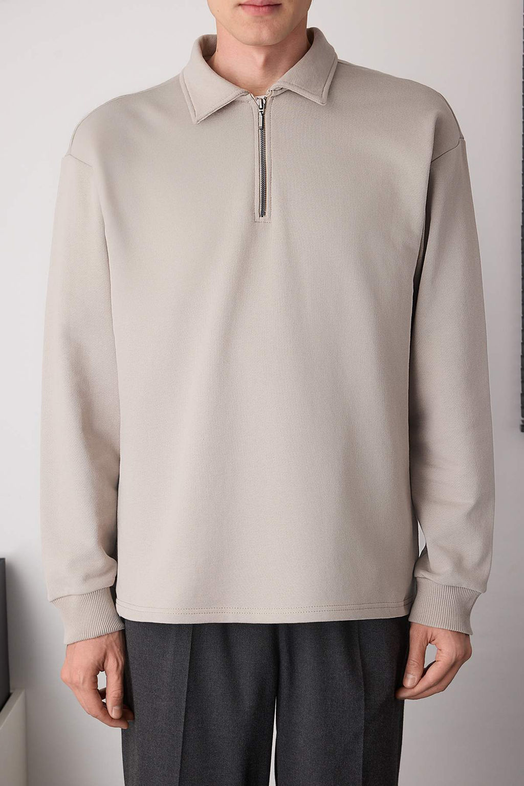 Gri Yeni Oversize/Genis Kesim Fermuarl? Gomlek Yaka Ici Sardonsuz Sweatshirt TMNAW26SW00013 - Trendyolmilla фото 16