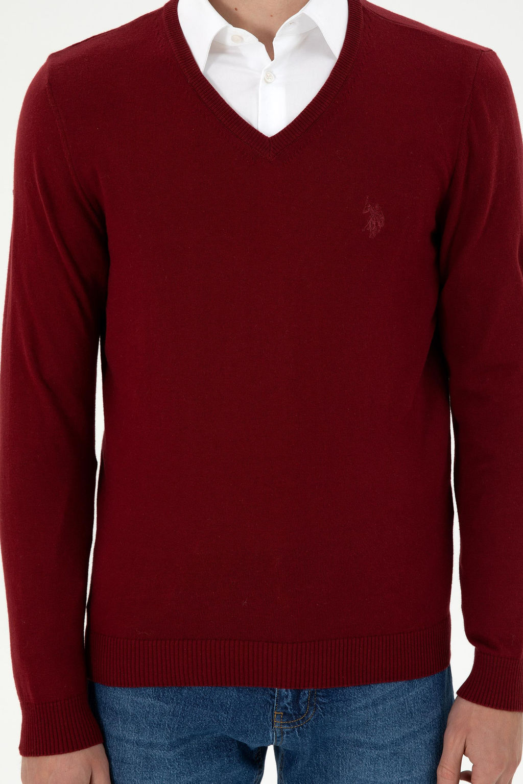 Erkek Slim Fit V Yaka Bordo Basic Kazak - U.s. polo assn фото 6