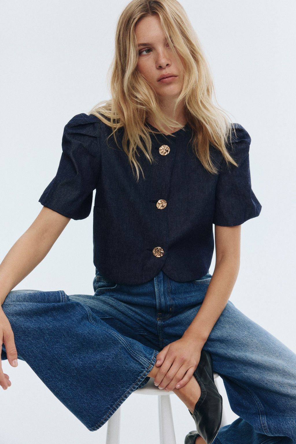 Blusa denim con mangas globo - H&m фото 2