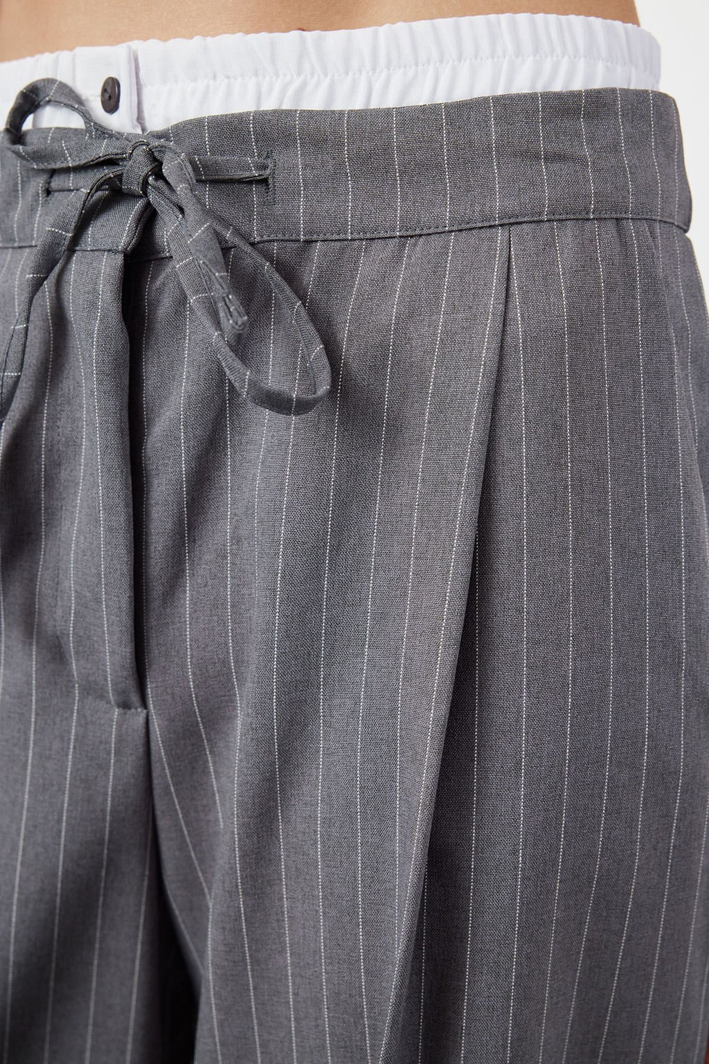 Gri Boxer Detal? Wide Leg/Genis Paca Dokuma Kumas Pantolon TWOAW25PL00014 - Trendyolmilla фото 4