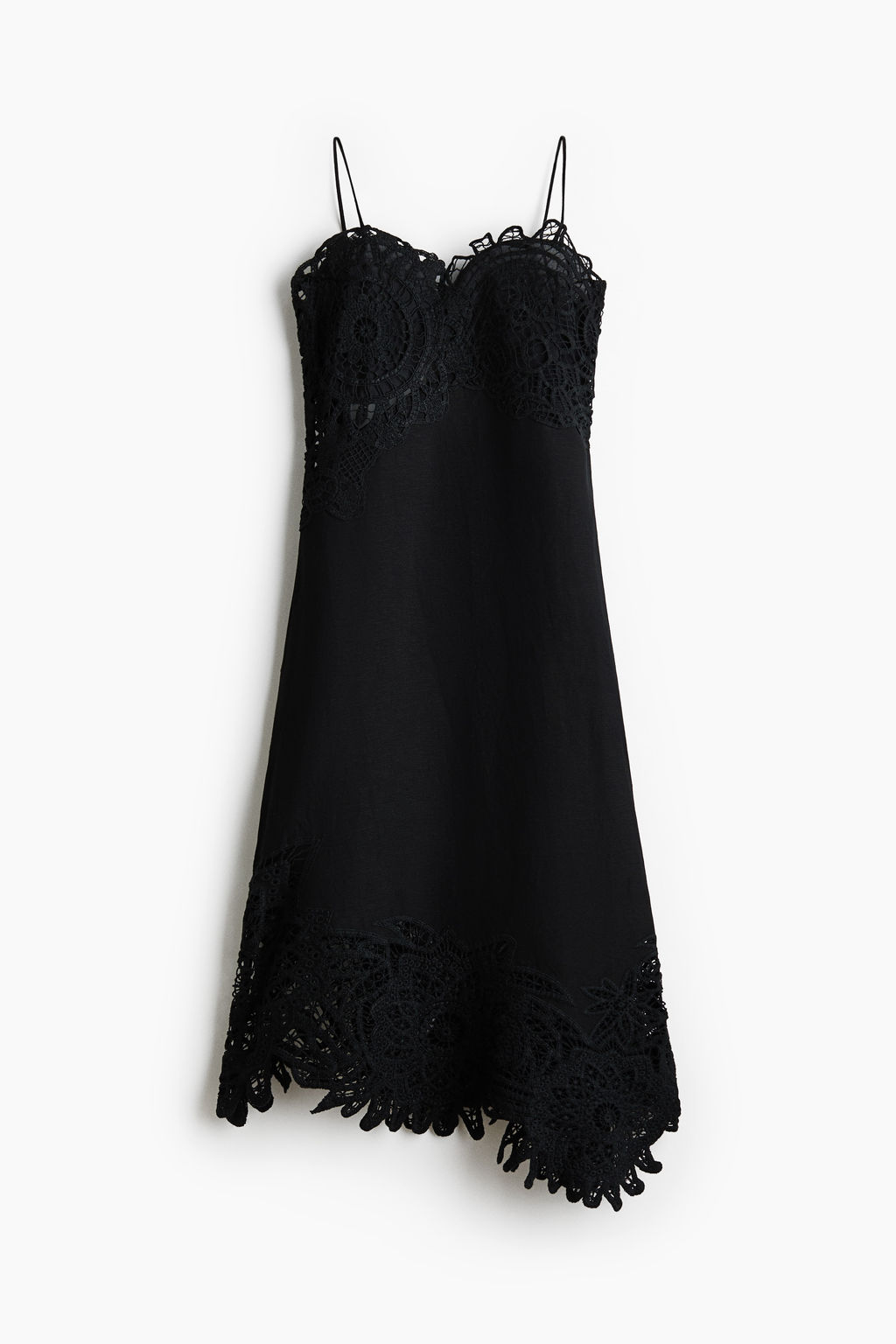 Vestido en mezcla de lino con detalles de encaje