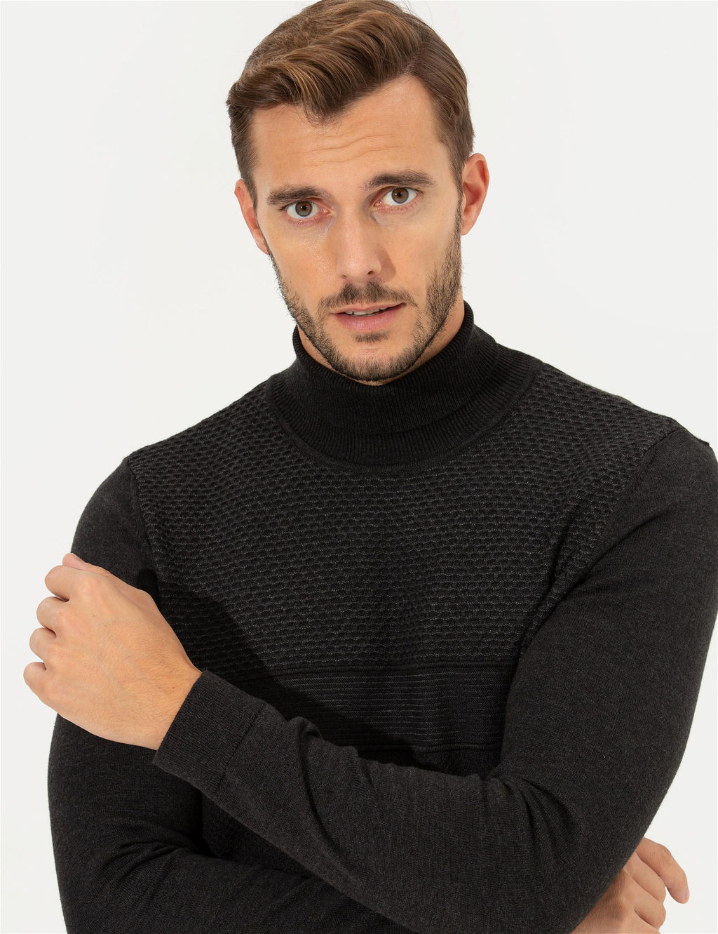 Antrasit Slim Fit Bal_k__ Yaka Triko Kazak - Pierre cardin фото 2