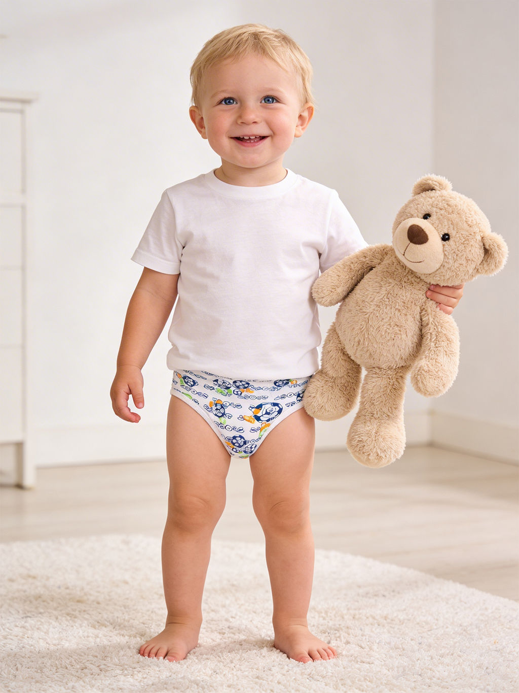 Трусы для мальчика белые принт оранжевый мяч