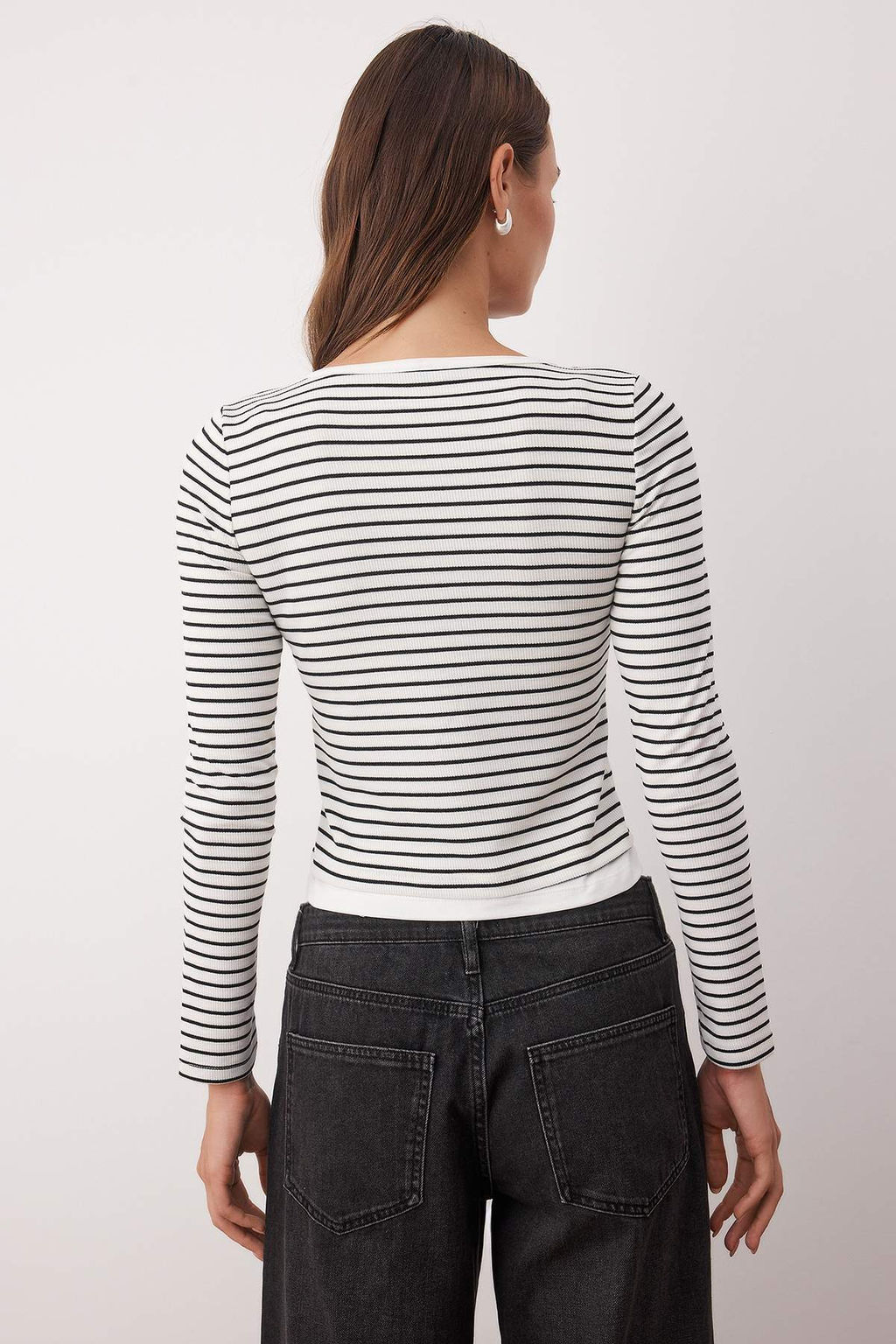 Antrasit Duz Cift Gorunumlu Fitted/Vucuda Oturan Uzun Kollu Esnek Orme Bluz TWOAW26BZ00133 - Trendyolmilla фото 8