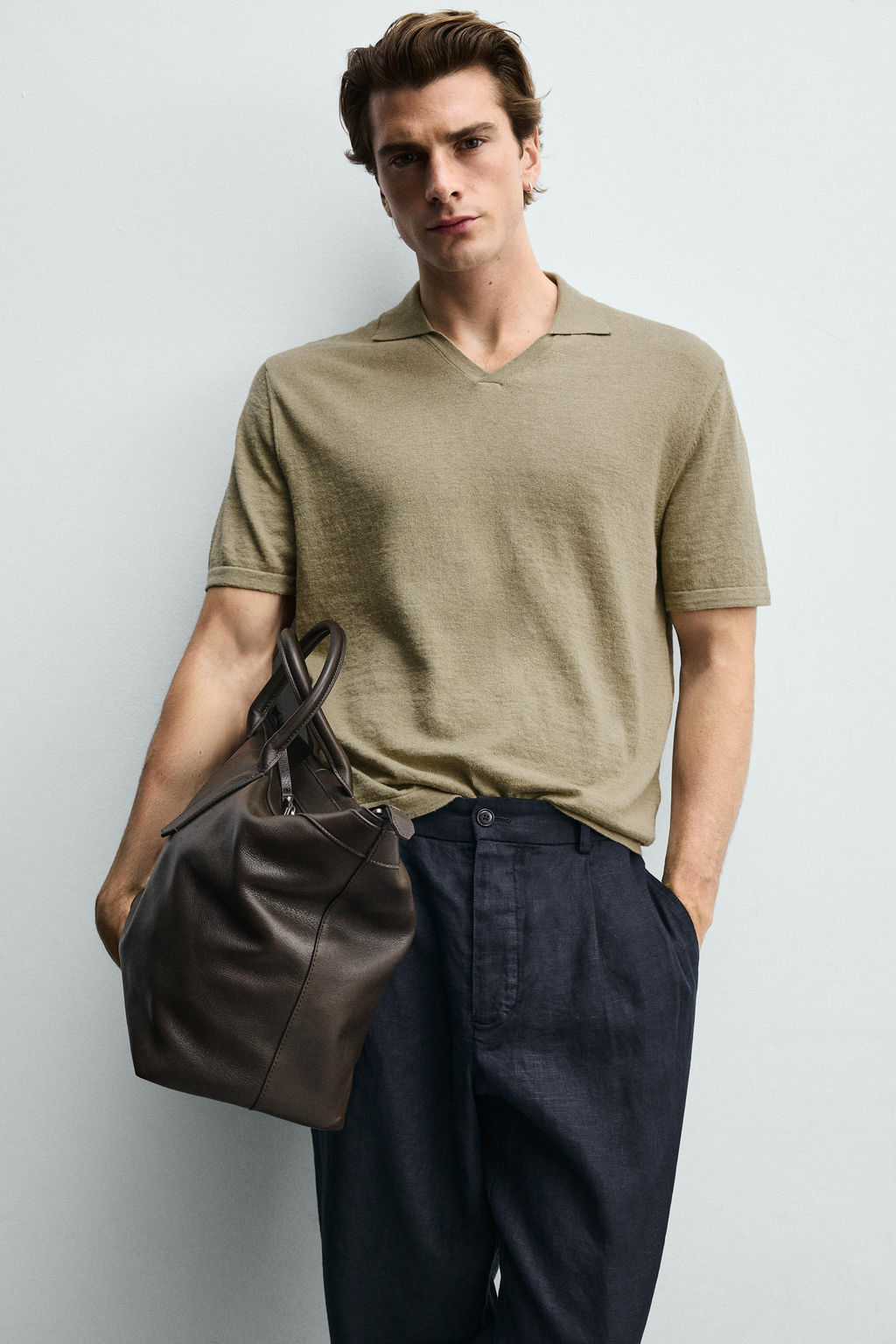 POLO PUNTO REGULAR FIT ALGOD?N - LINO / Musgo - Zara фото 6