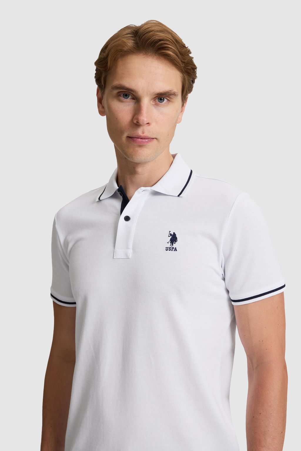 Erkek Beyaz Slim Fit Polo Yaka Basic Ti__rt - U.s. polo assn фото 2