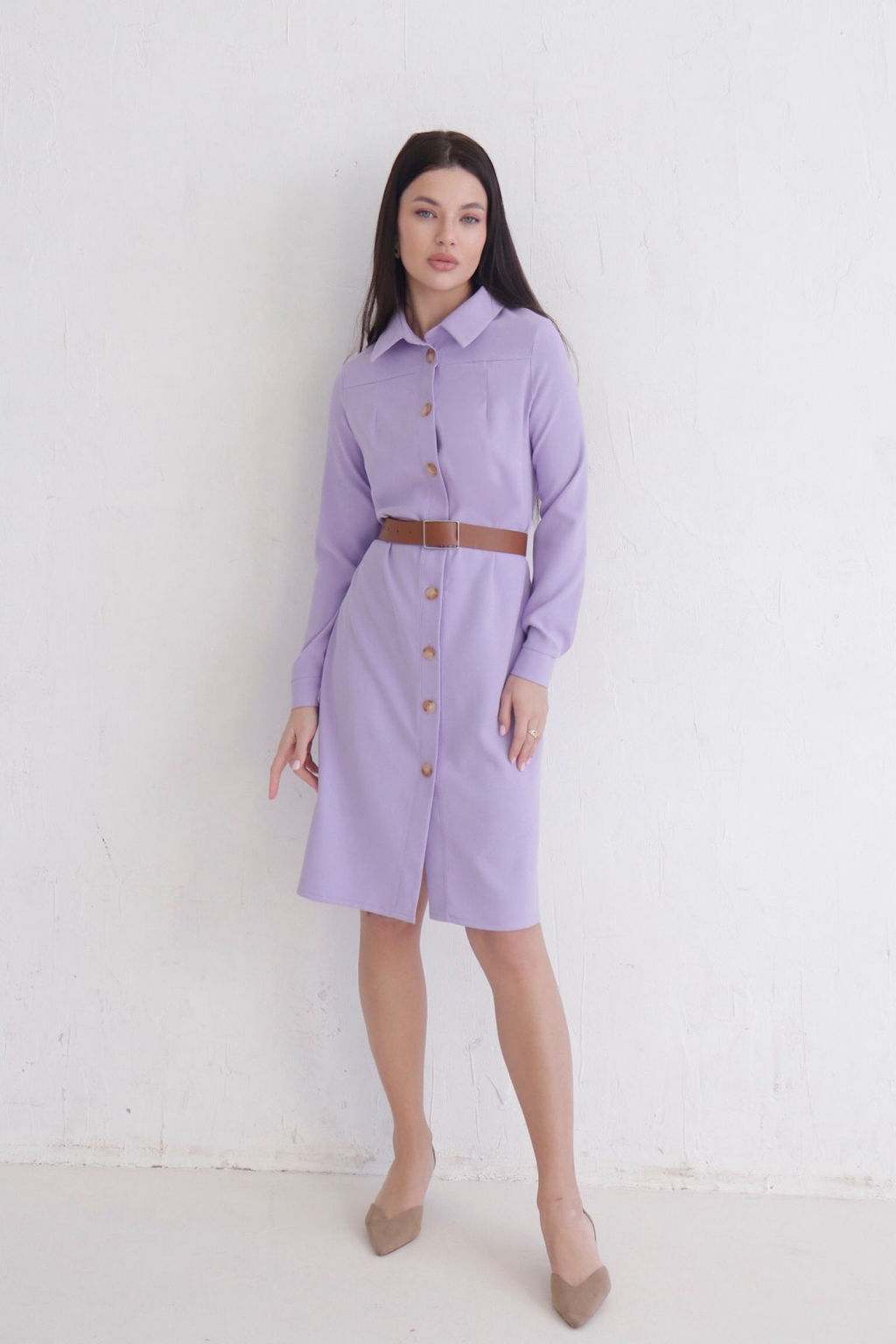 Платье-рубашка из микровельвета лавандовое - Martichelli фото 3