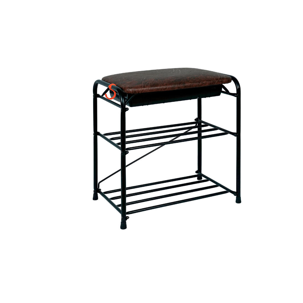 Подставка для обуви Альфа 13 с сиденьем и ящиком (Черный) (3-х полочная,45см)