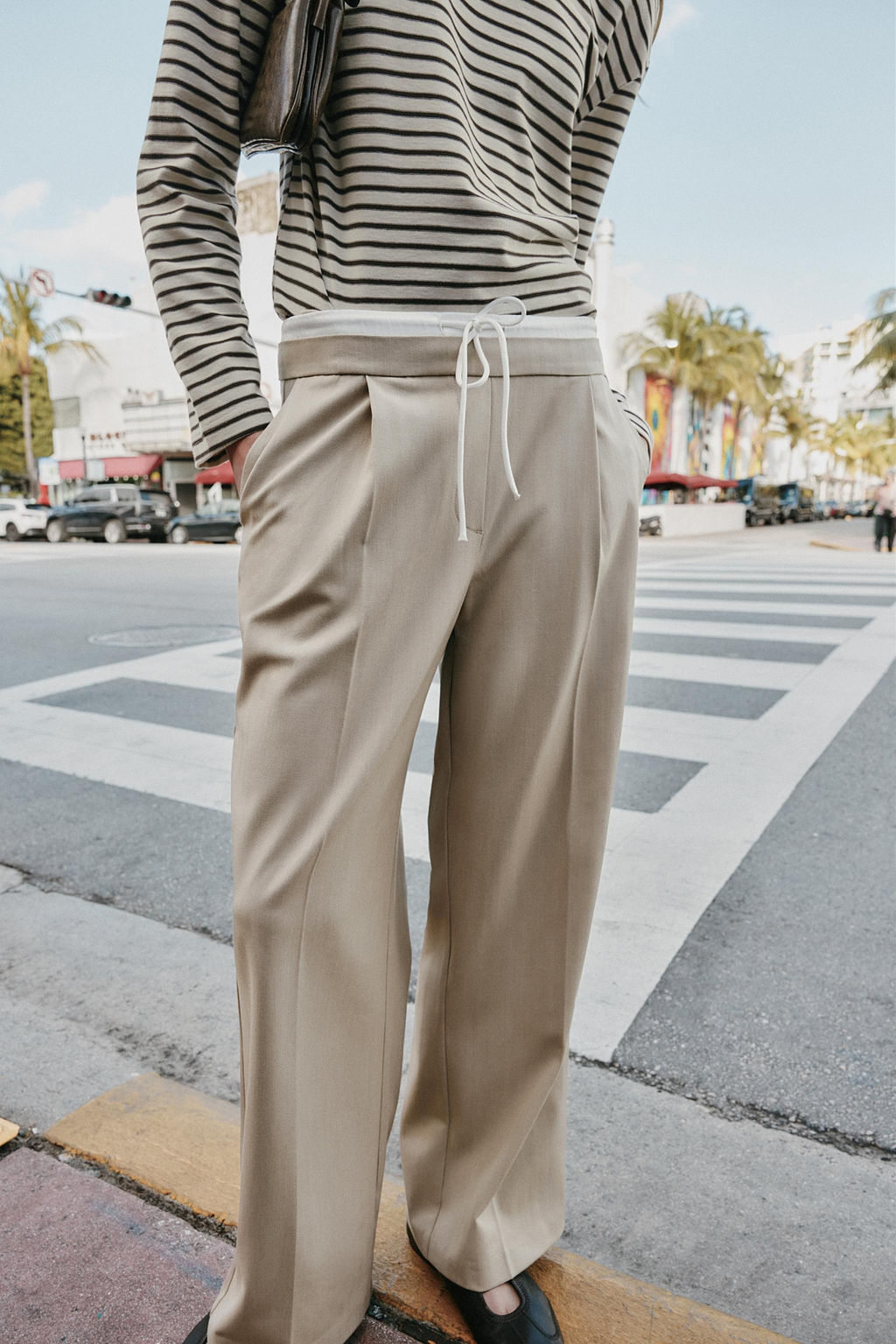 PANTAL?N ANCHO CINTURA DOBLE / Arena - Zara фото 2