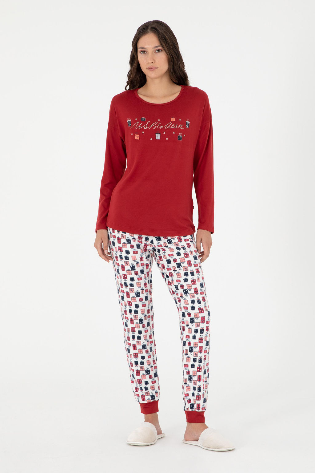 Женский бордово-красный пижамный комплект Неожиданная скидка в корзине - U.s. polo assn фото 2