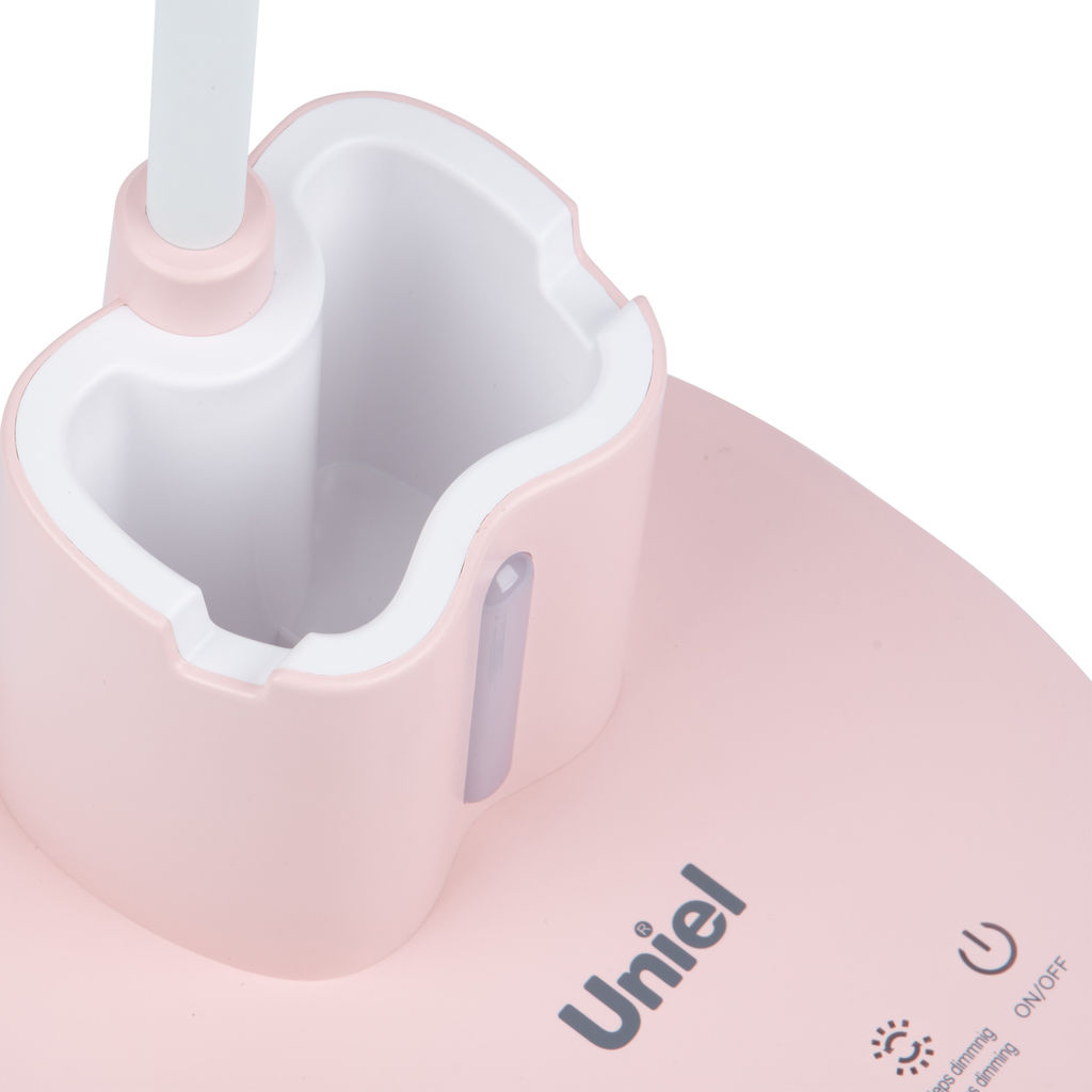 ULM-D150 15W/3000-6500K/DIM PINK Светильник настольный светодиодный с подставкой под телефон и канцелярские принадлежности. С ночной подсветкой. Сенсорный выключатель. Диммер. Розовый. TM Uniel
