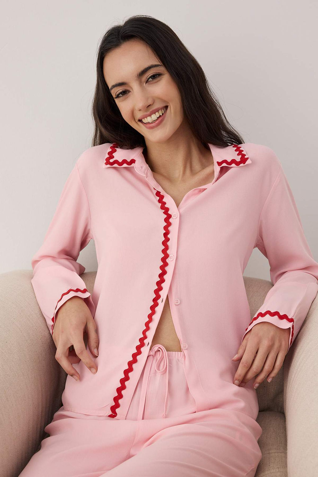 Pembe Duz Shally Dokuma Pijama Tak?m? THMAW26PT00144