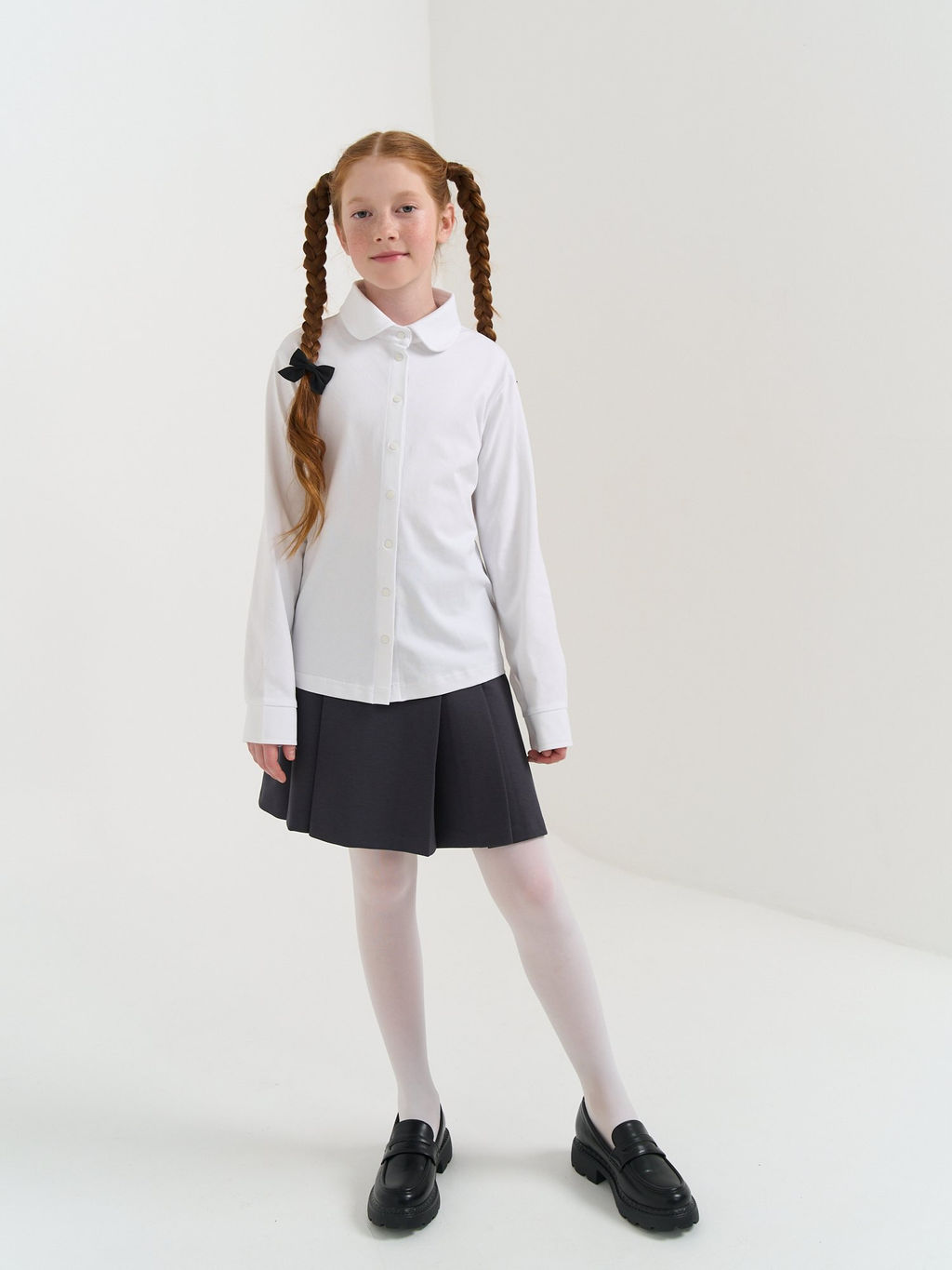 Блузка трикотажная для девочки Белая на кнопках 7+ - Bungly фото 6