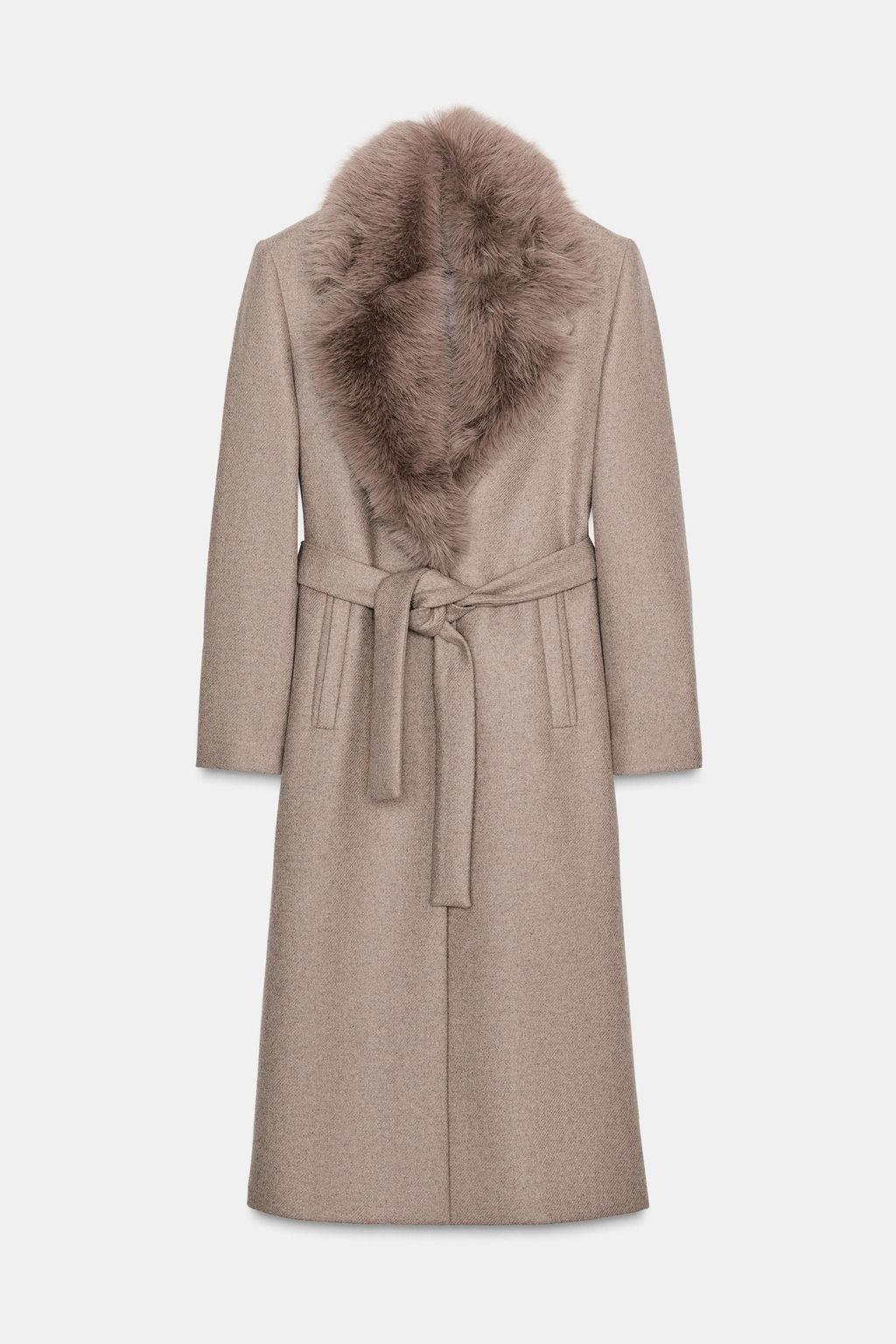 WOOL COAT WITH FAUX FUR LAPEL AND BELT - Zara фото 17