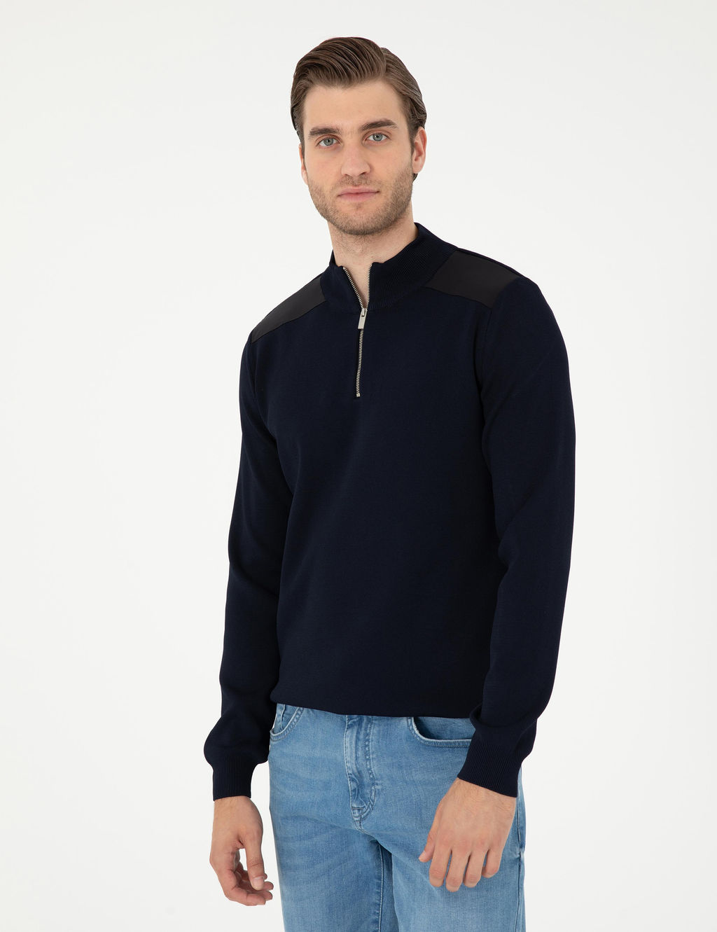 Lacivert Regular Fit Fermuarl_ Dik Yaka Triko Kazak - Pierre cardin фото 3