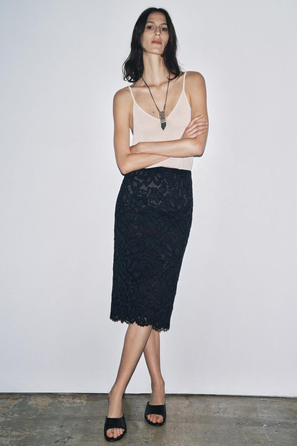 ZW COLLECTION LACE MIDI SKIRT - Zara фото 6