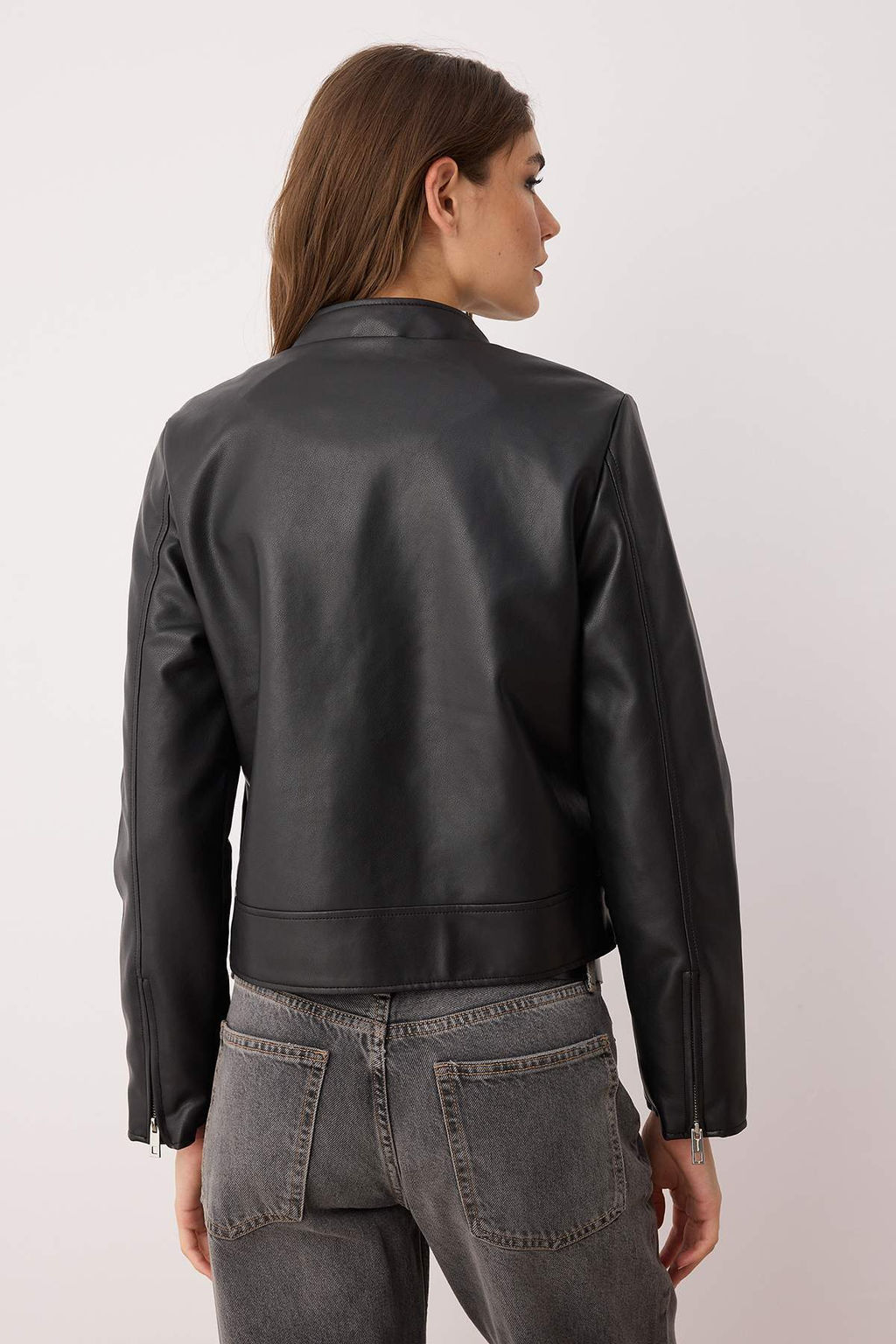 Siyah Fitted Kal?p Suni Deri Biker Ince Ceket Mont TWOAW26MO00085 - Trendyolmilla фото 4