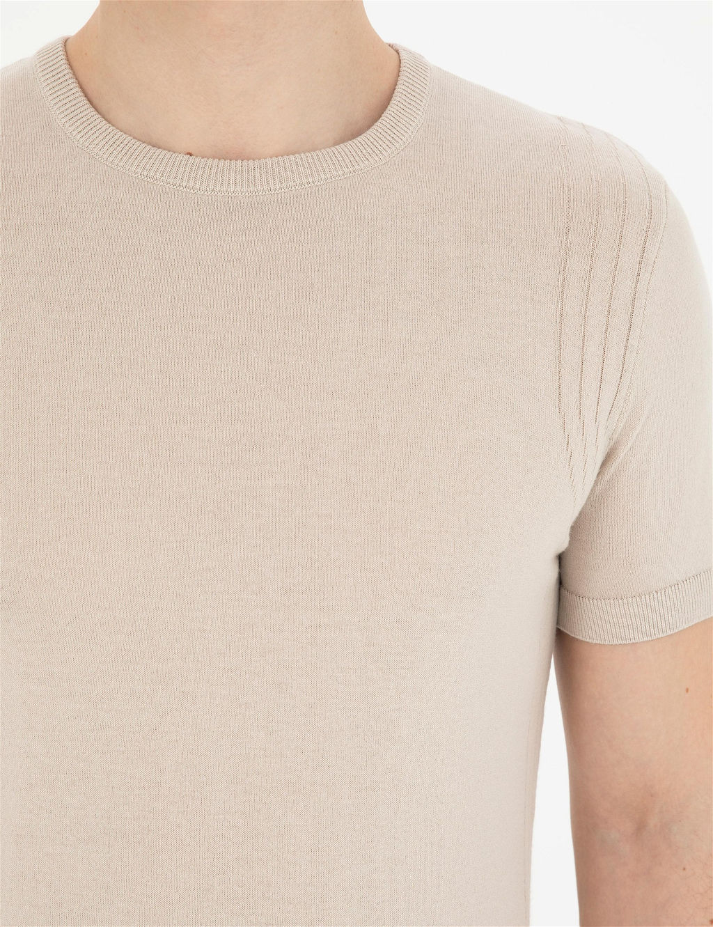 Bej Slim Fit Bisiklet Yaka Triko Ti__rt - Pierre cardin фото 7