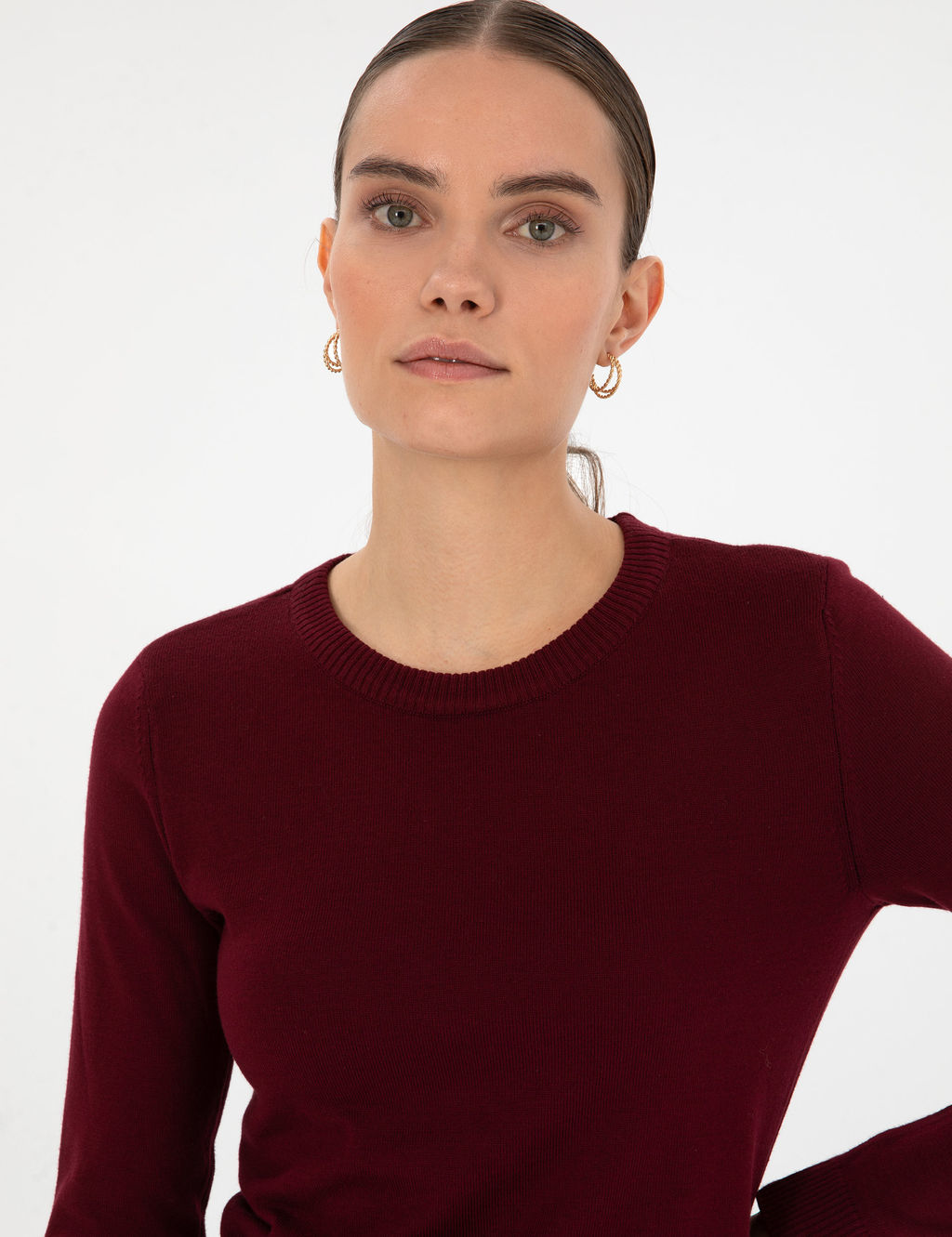 Vi_ne Slim Fit Bisiklet Yaka Basic Kazak