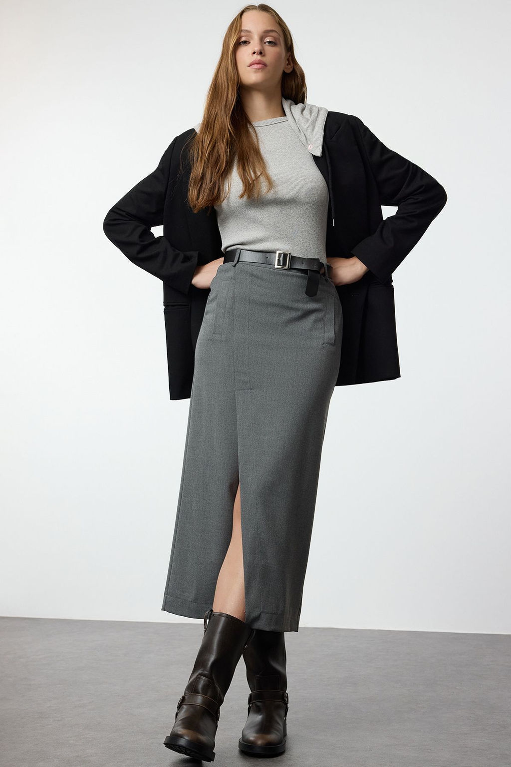 TRENDYOLMILLA Antrasit Kruvaze Kapama Maxi Boy Dokuma Etek TWOAW25ET00082 фото 5