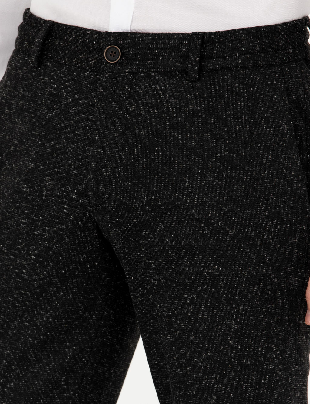 Siyah Slim Fit Flanel Y_n Kar___ml_ Kuma_ Pantolon
