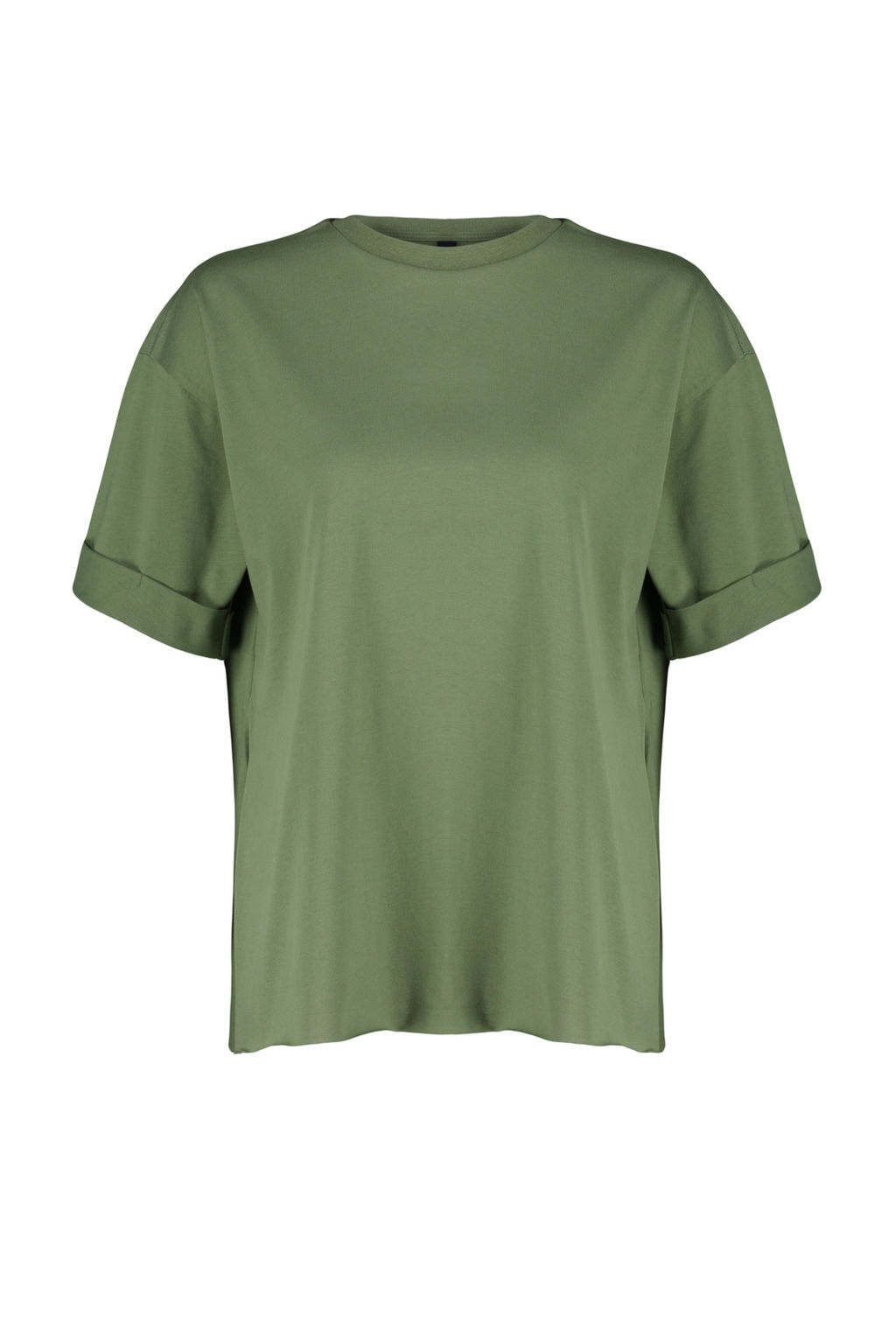 Haki %100 Pamuk Duble Kol Asimetrik Boyfriend Orme T-Shirt TWOSS20TS0828