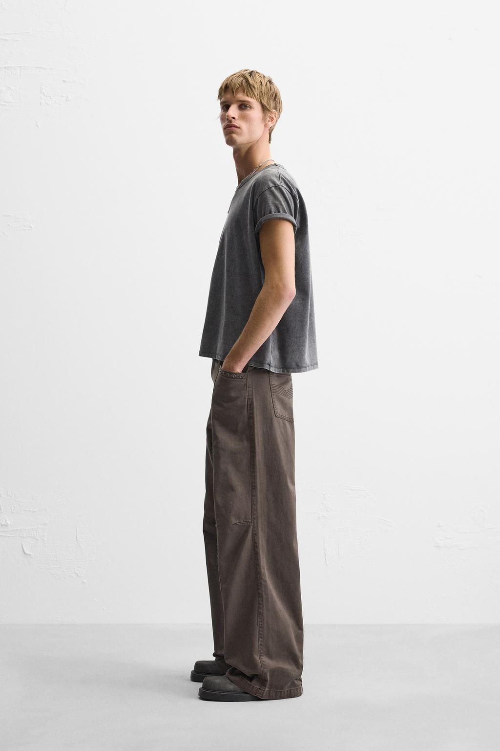 STITCHED WASHED-EFFECT TROUSERS - Zara фото 4