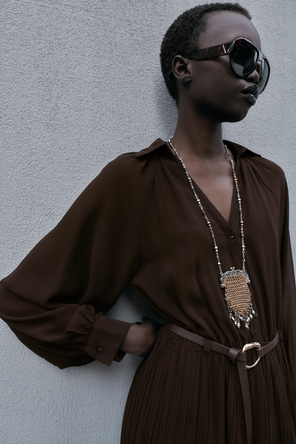 PLEATED MIDI DRESS WITH BELT - Zara фото 2