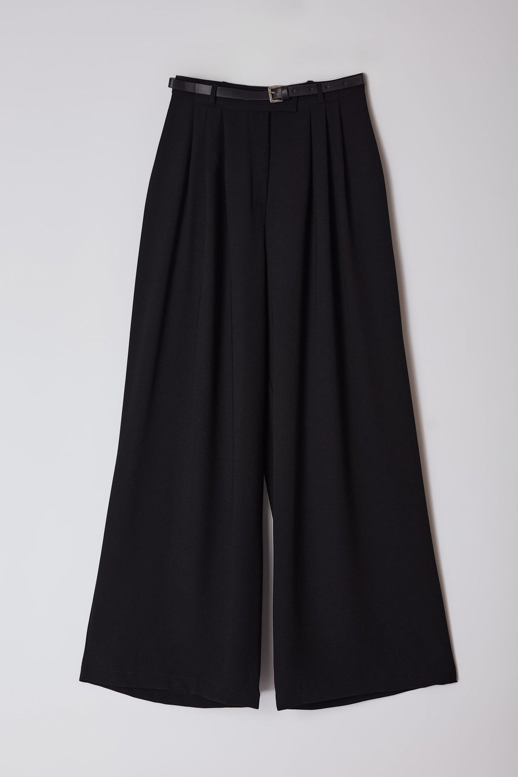 Siyah Kemerli Pilili Wide Leg/Extra Genis Paca Dokuma Pantolon TWOAW25PL00032 Palazzo