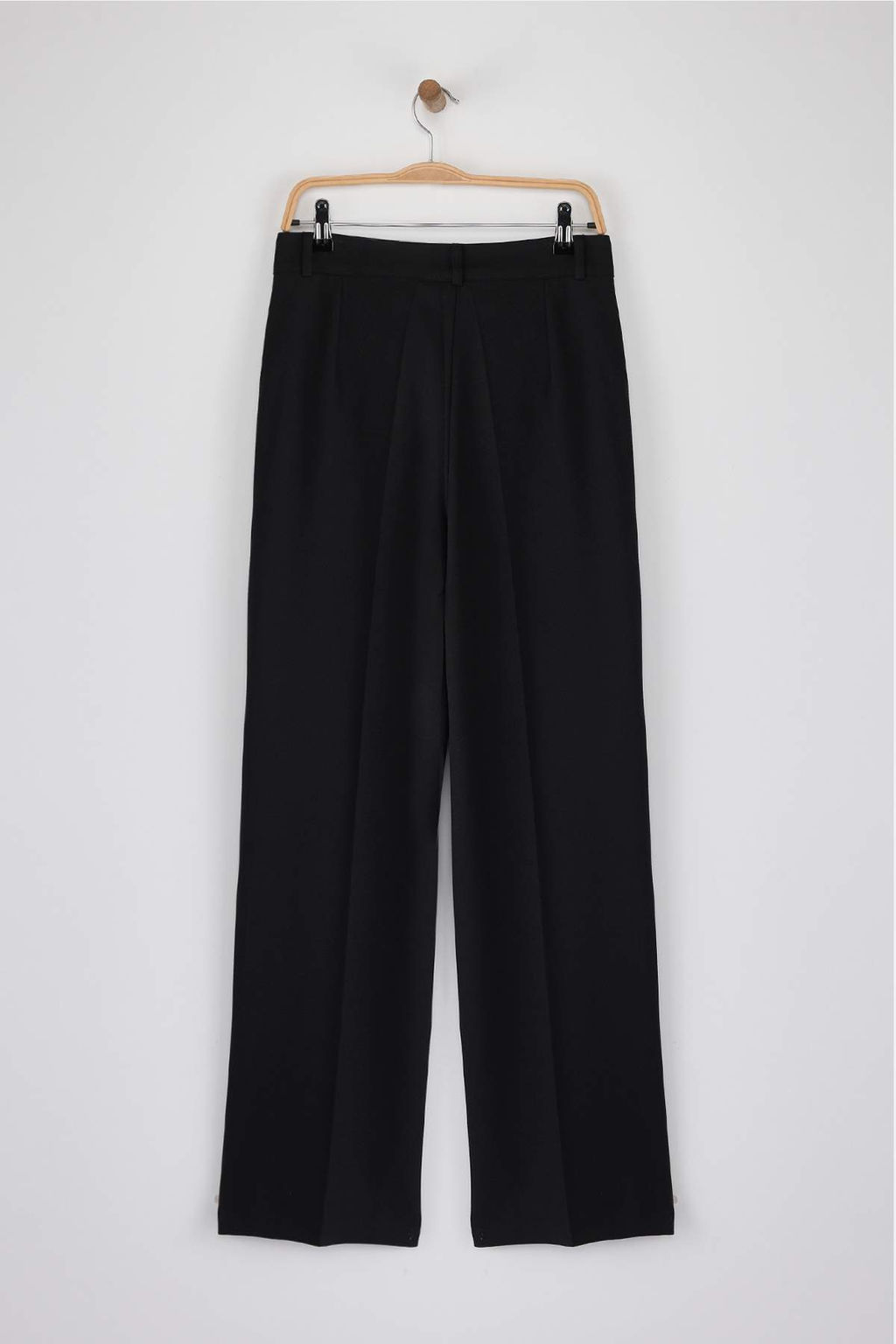 Siyah*001 Limited Edition Straight/Duz Kesim Pilili Dokuma Kumas Pantolon TWOAW23PL00401