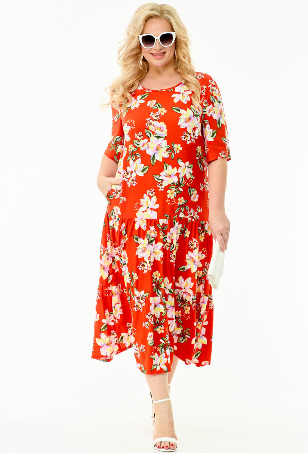 Платье Taita plus 2114 оранжевый цветы