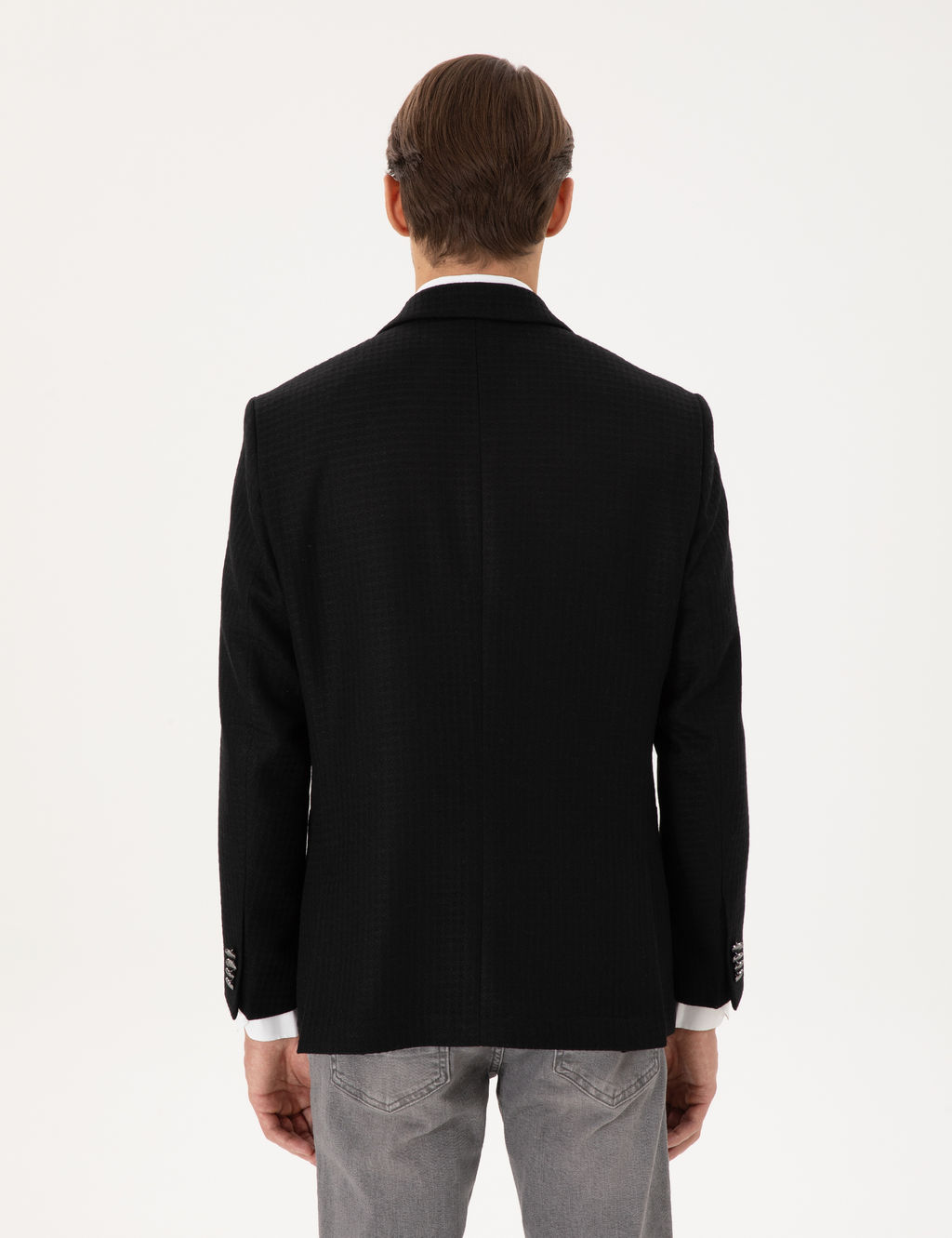 Siyah Y_n Kar___ml_ Slim Fit Ceket