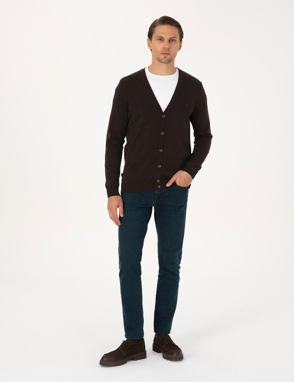 Koyu Kahverengi Slim Fit Basic D__meli Triko H_rka - Pierre cardin фото 4