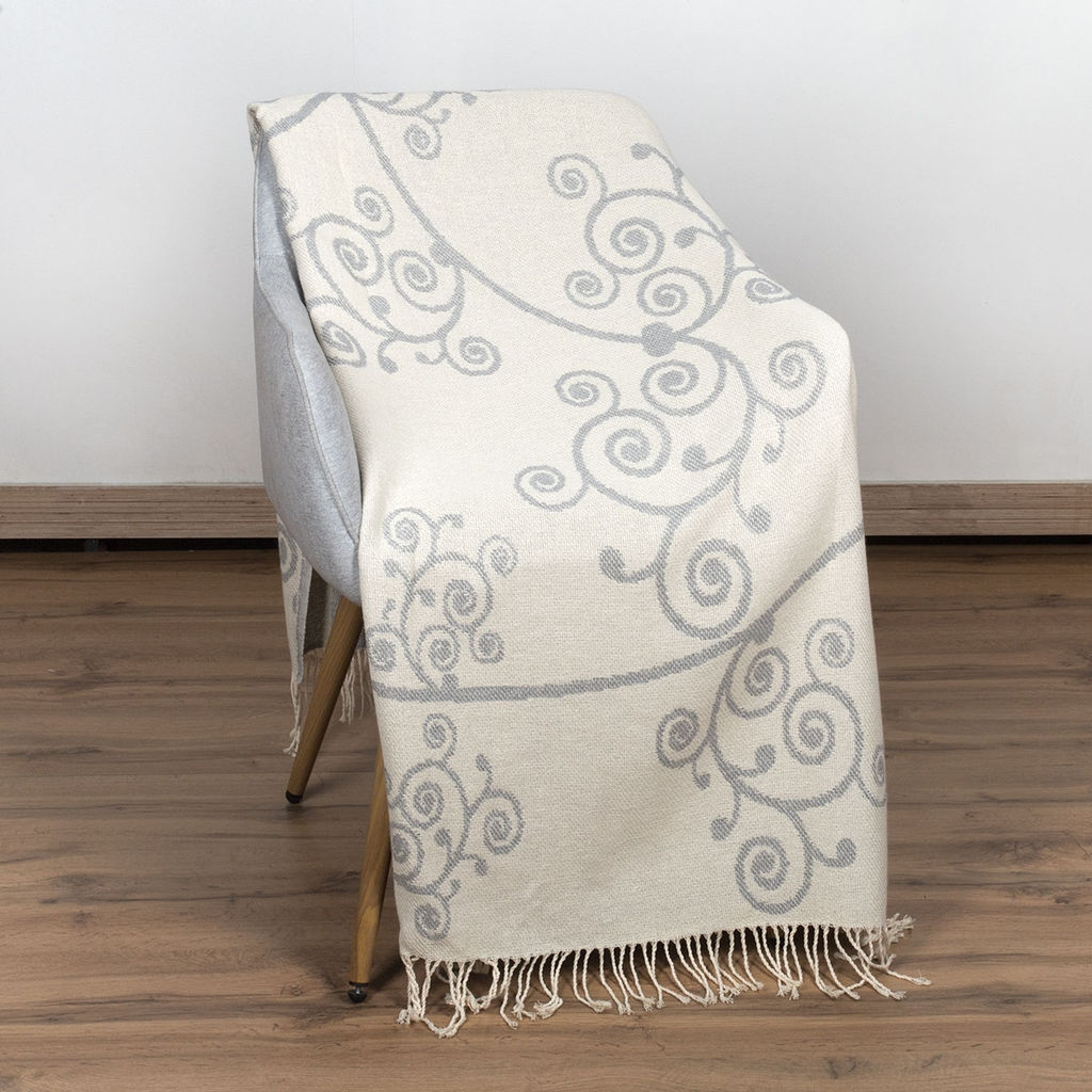 Плед хлопковый 170*200 жаккард 4/01 цвет белый с серым