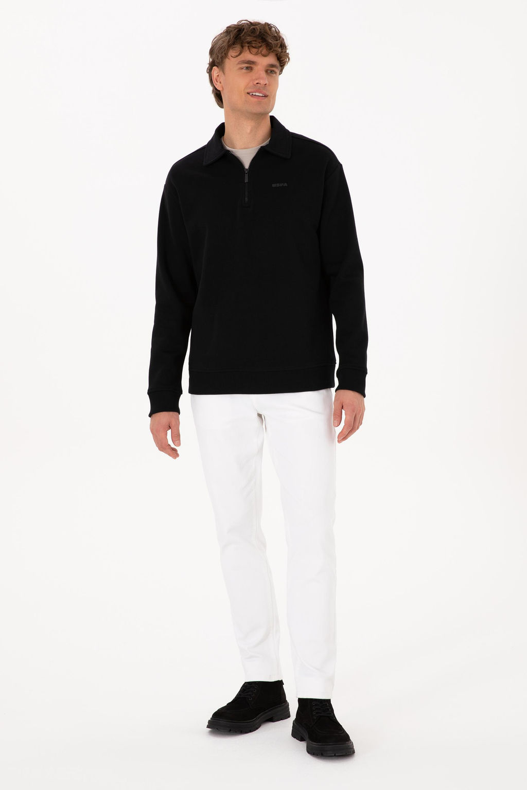 Erkek Regular Fit Yar_m Fermuarl_ Siyah Basic Sweatshirt - U.s. polo assn фото 4