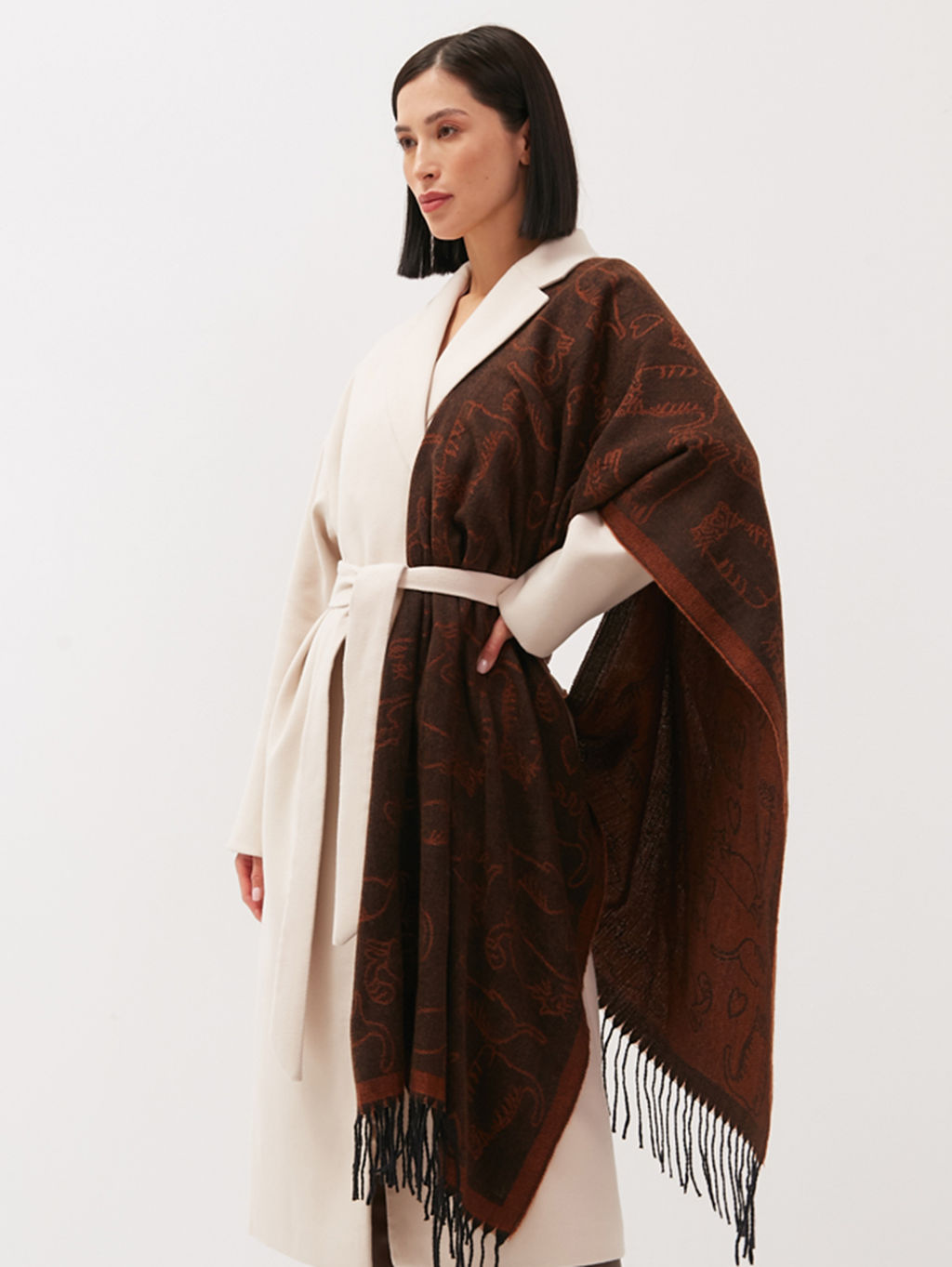 в составе шерсть Большой, мягкий, теплый двусторонний палантин с принтом. - Tantino фото 2