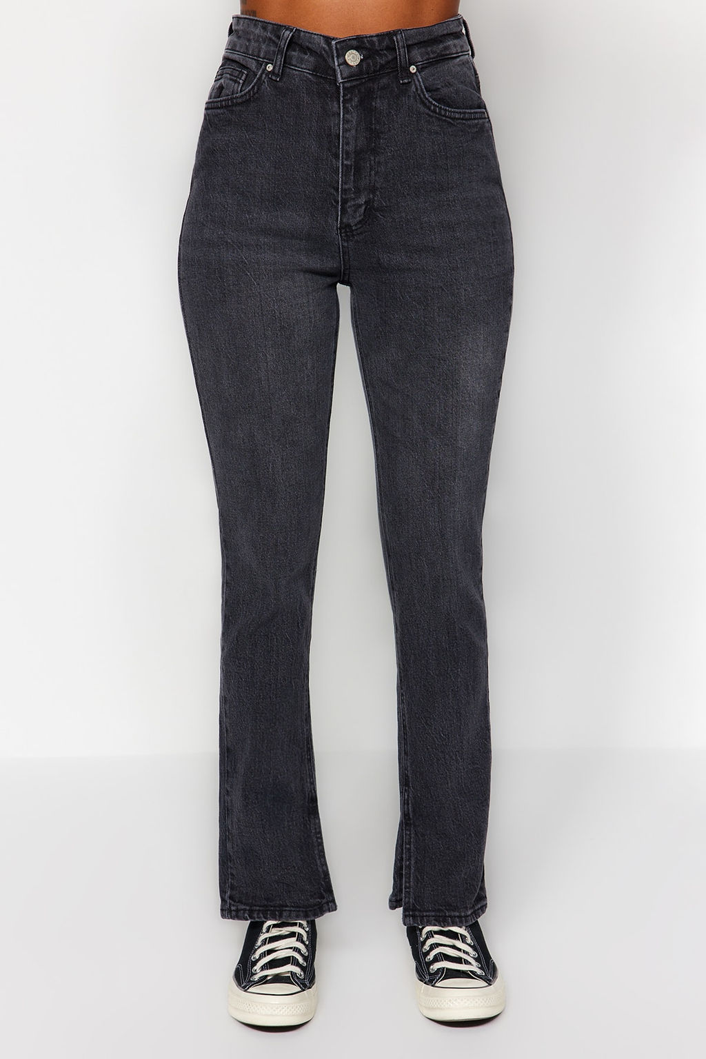 Siyah Y?rtmacl? Yuksek Bel Straight Jeans TWOSS22JE0430 - Trendyolmilla фото 4