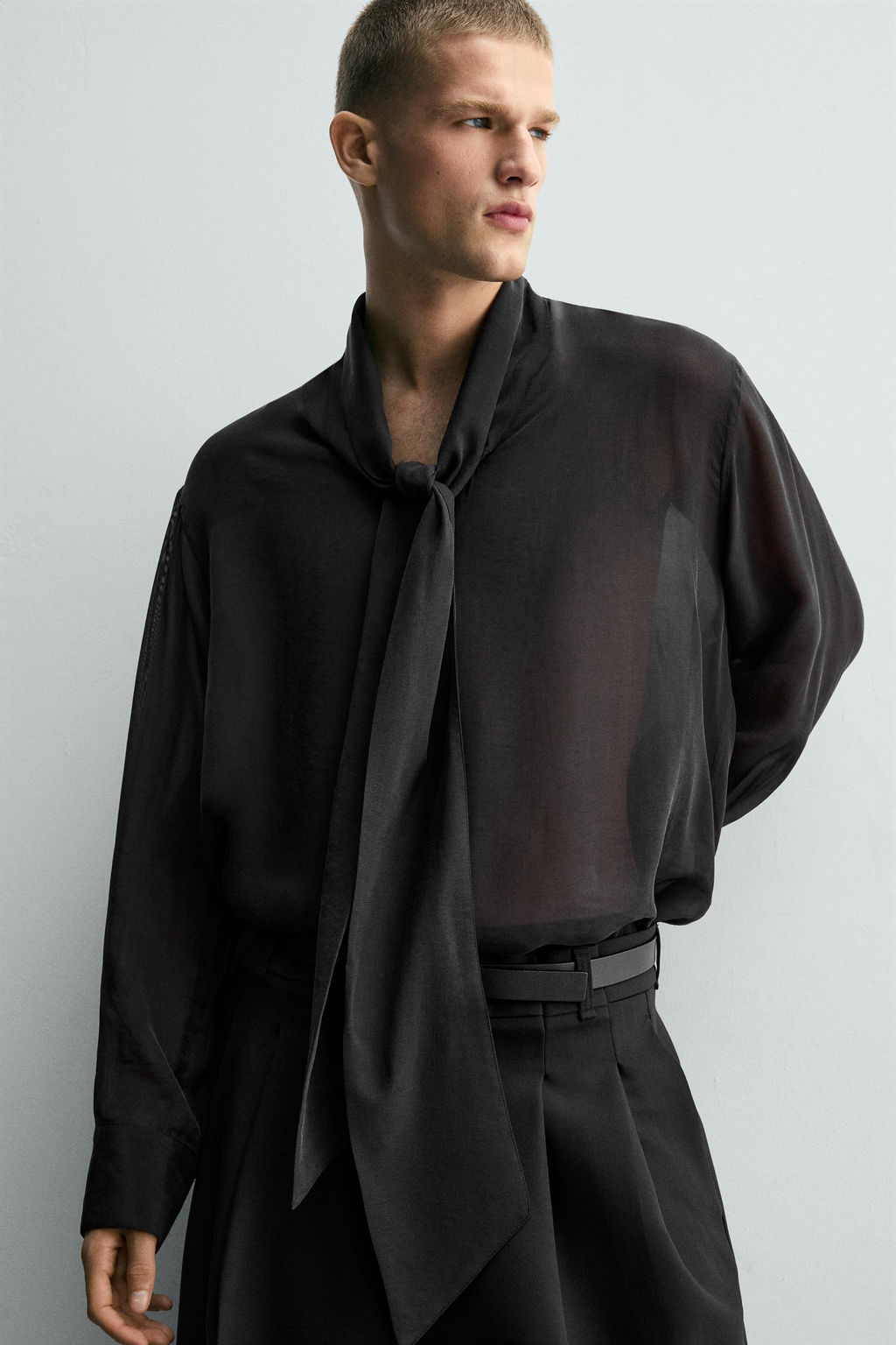 SEMI-SHEER SHIRT WITH BOW - Zara фото 6