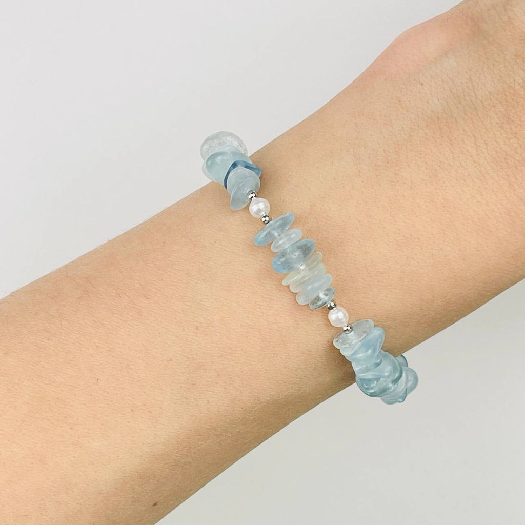 Браслет из Аквамарина и Жемчуга 17 см +