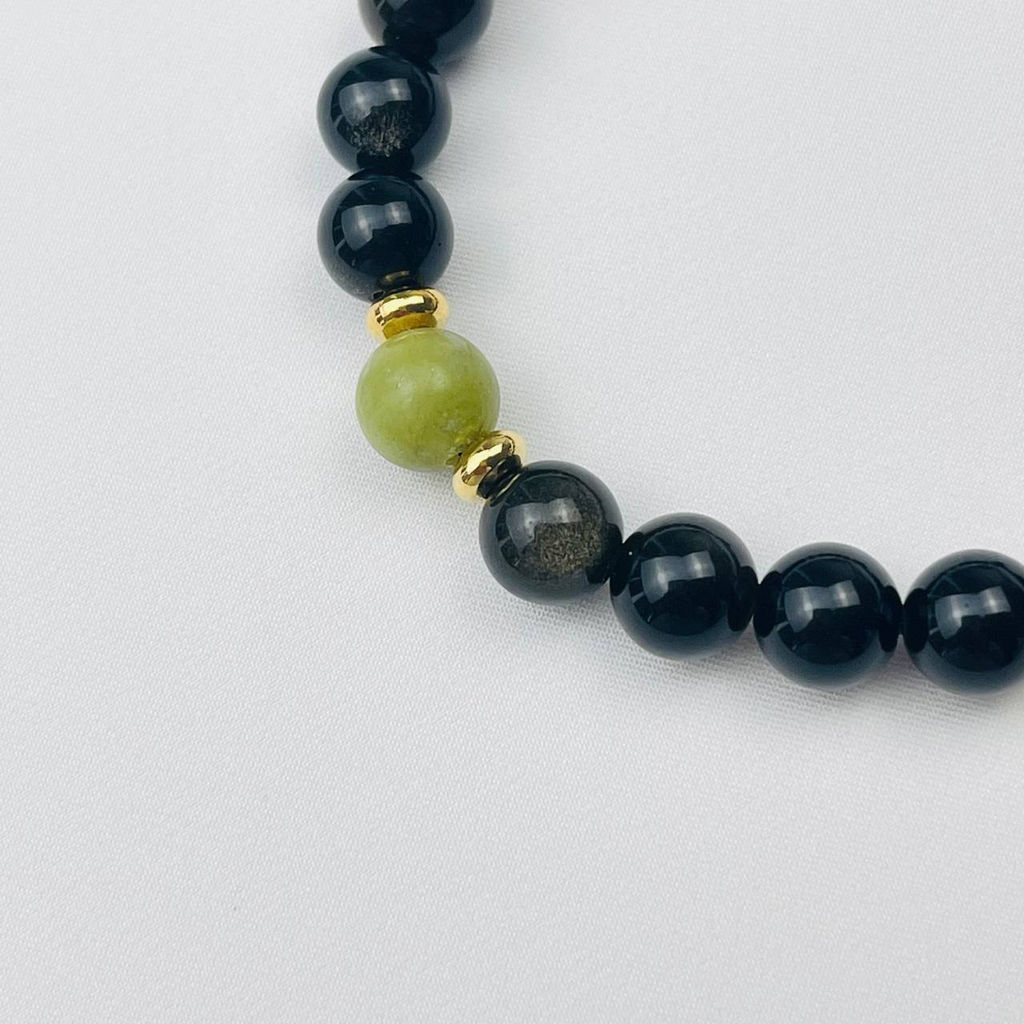 Браслет регулируемый из золотистого Обсидиана и Везувиана от 20 см