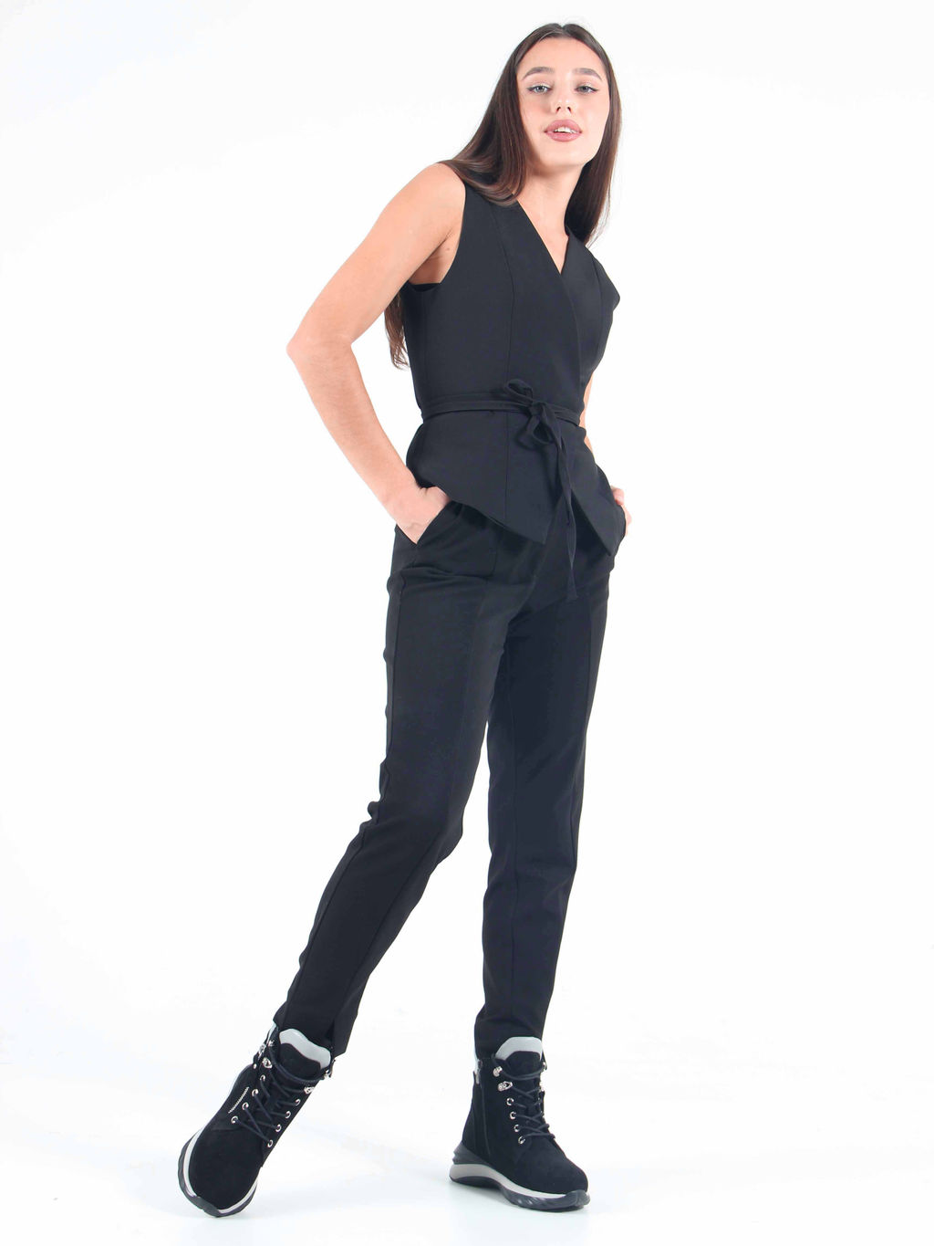 Ботинки 261.uno2bl. черный серый замша/Байка