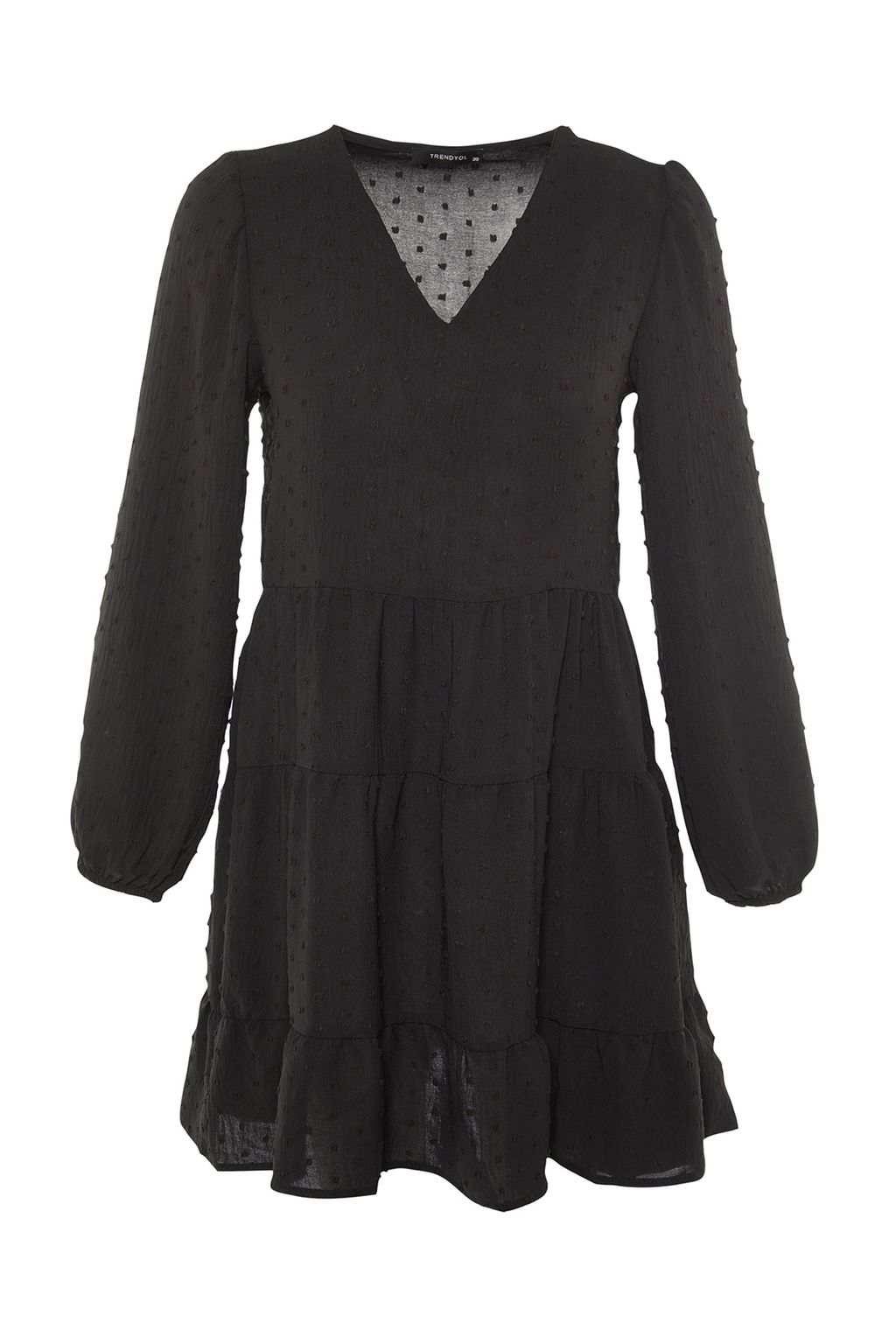 Trendyolmilla Siyah Mini Genis Kesim Dokulu Volanl? Dokuma Elbise TWOAW23EL01479