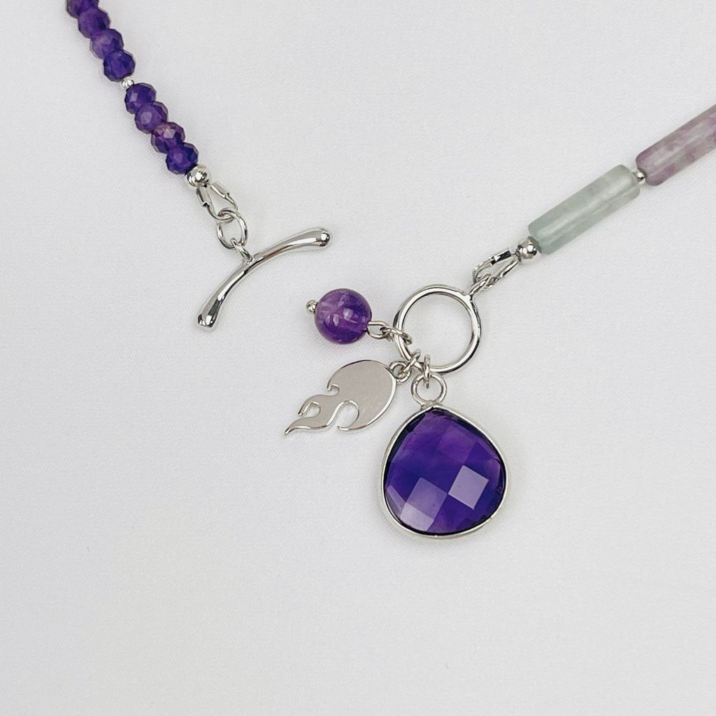 Колье из Флюорита и Аметиста 42 см